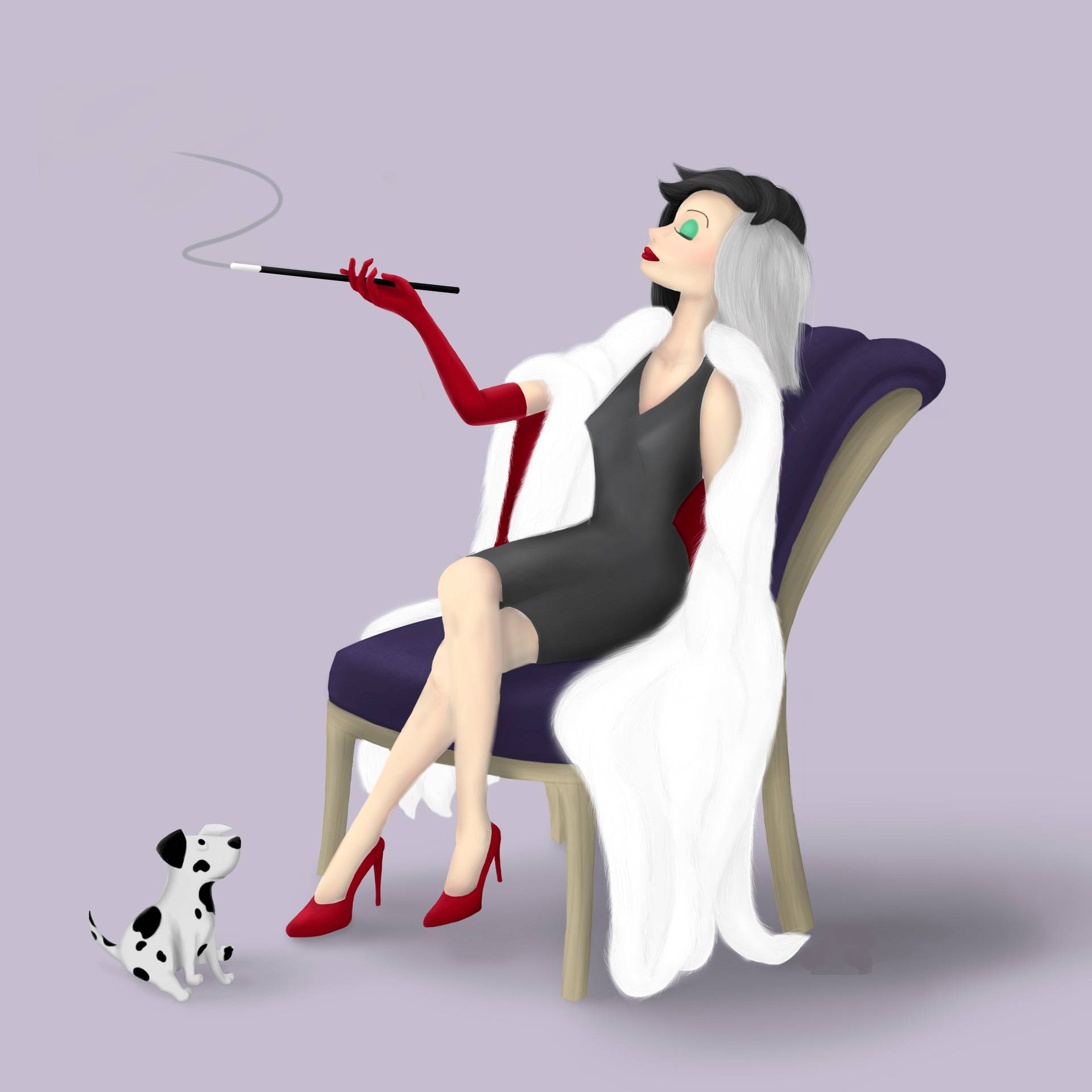Cruella, silver hair, red gloves, Full HD Desktop Wallpaper