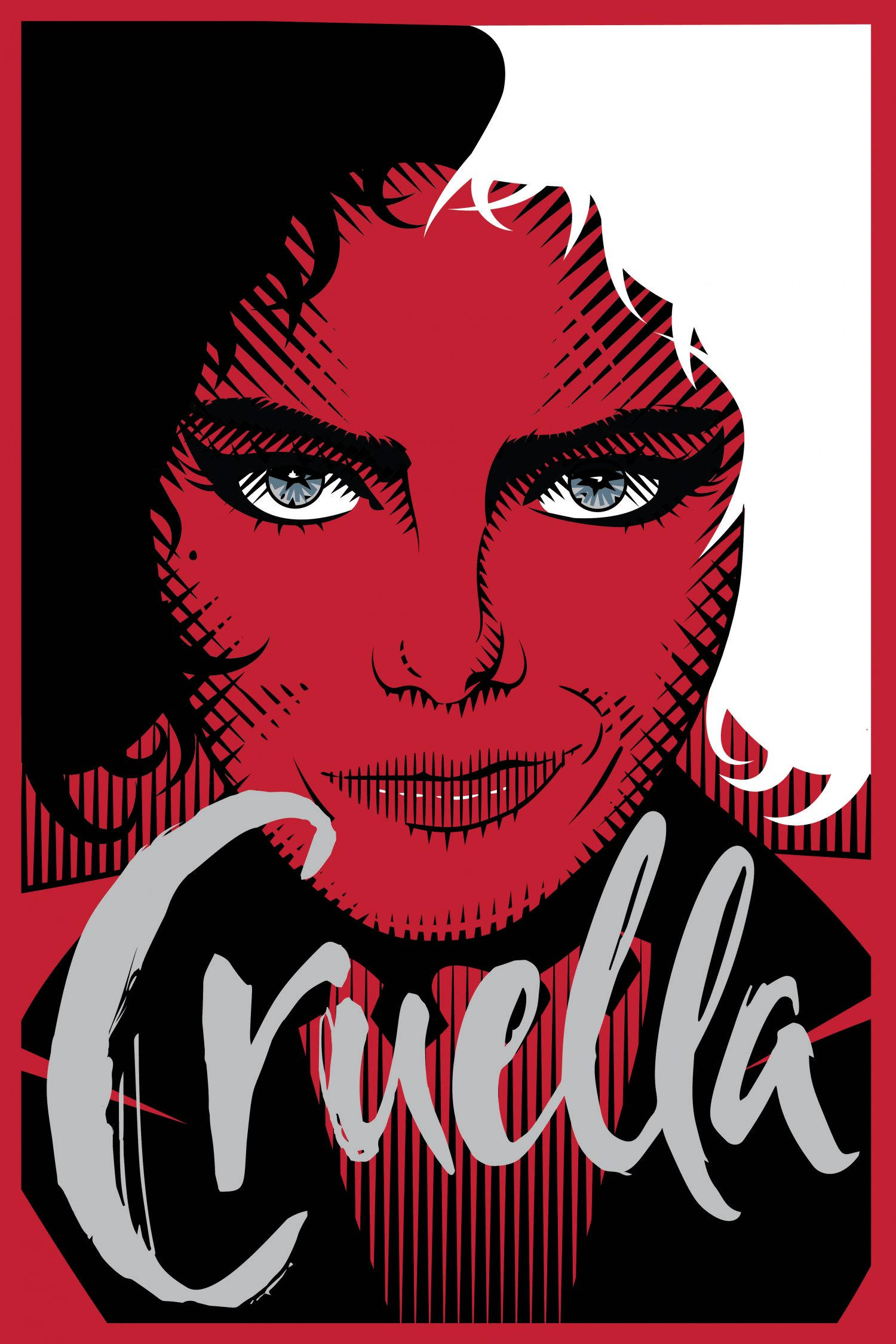 Cruella, comic book portrait, red face, Full HD Phone Wallpaper