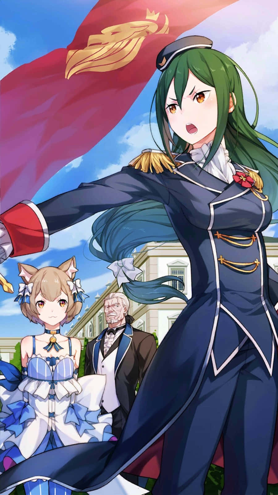 Crusch Karsten, green-haired anime girl, navy uniform, HD Phone Wallpaper