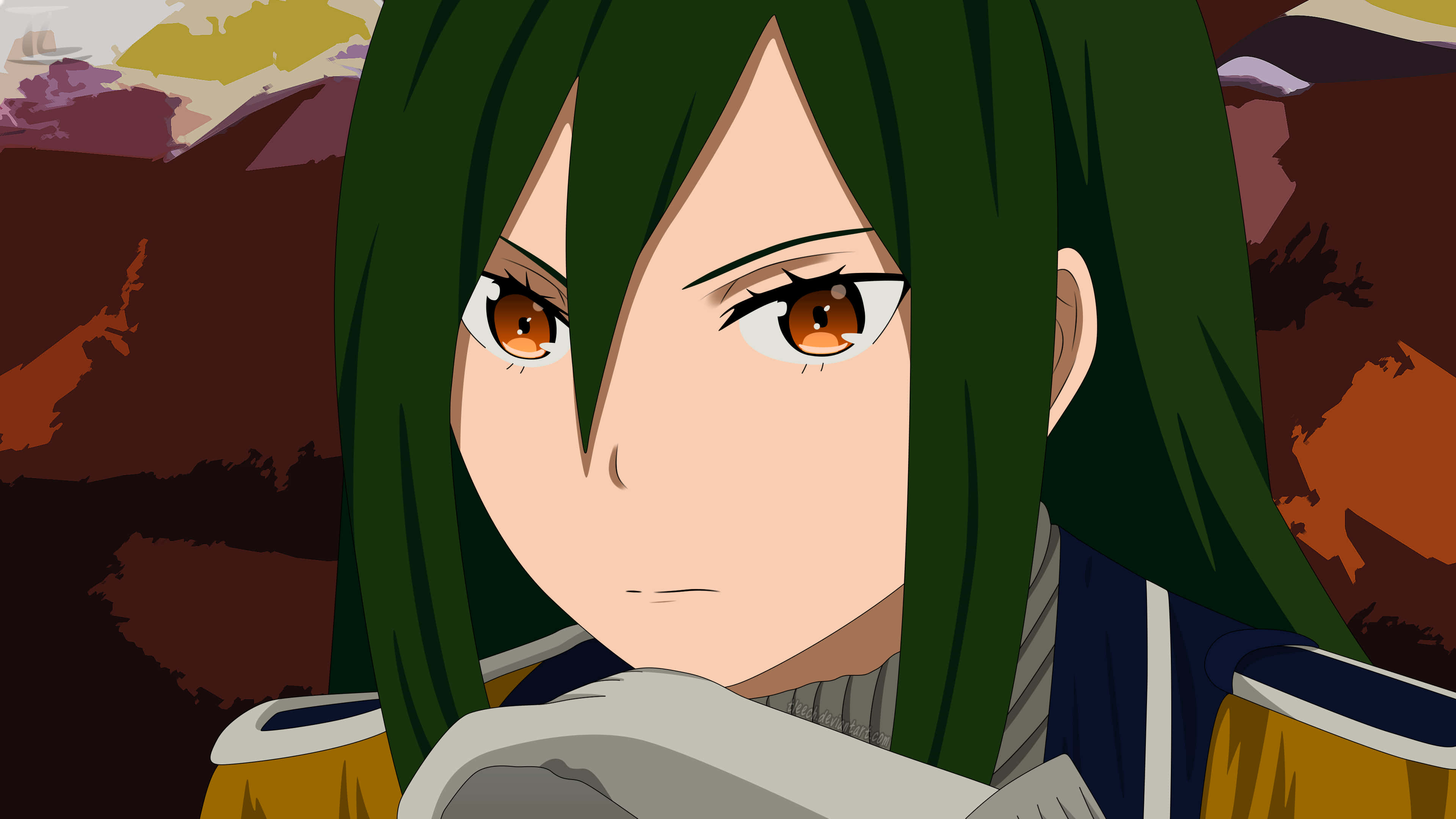 Crusch Karsten, green hair, amber eyes, 4K Desktop Wallpaper