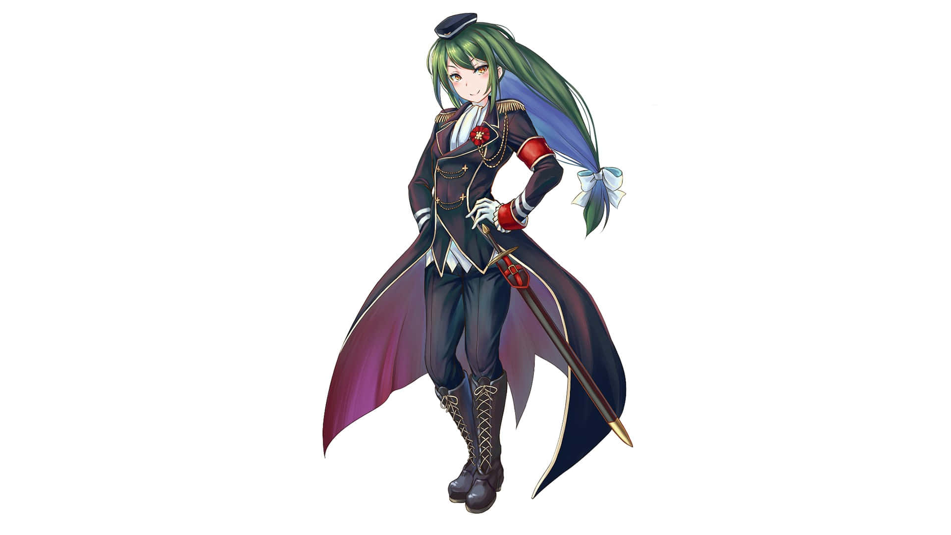 Crusch Karsten, green-haired anime girl, dark military-style coat, Full HD Desktop Wallpaper