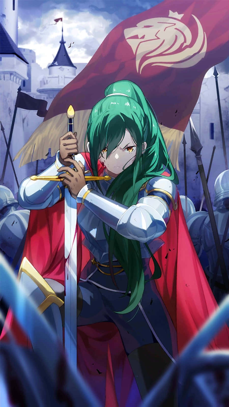 Crusch Karsten, green-haired anime warrior, castle, HD Phone Wallpaper