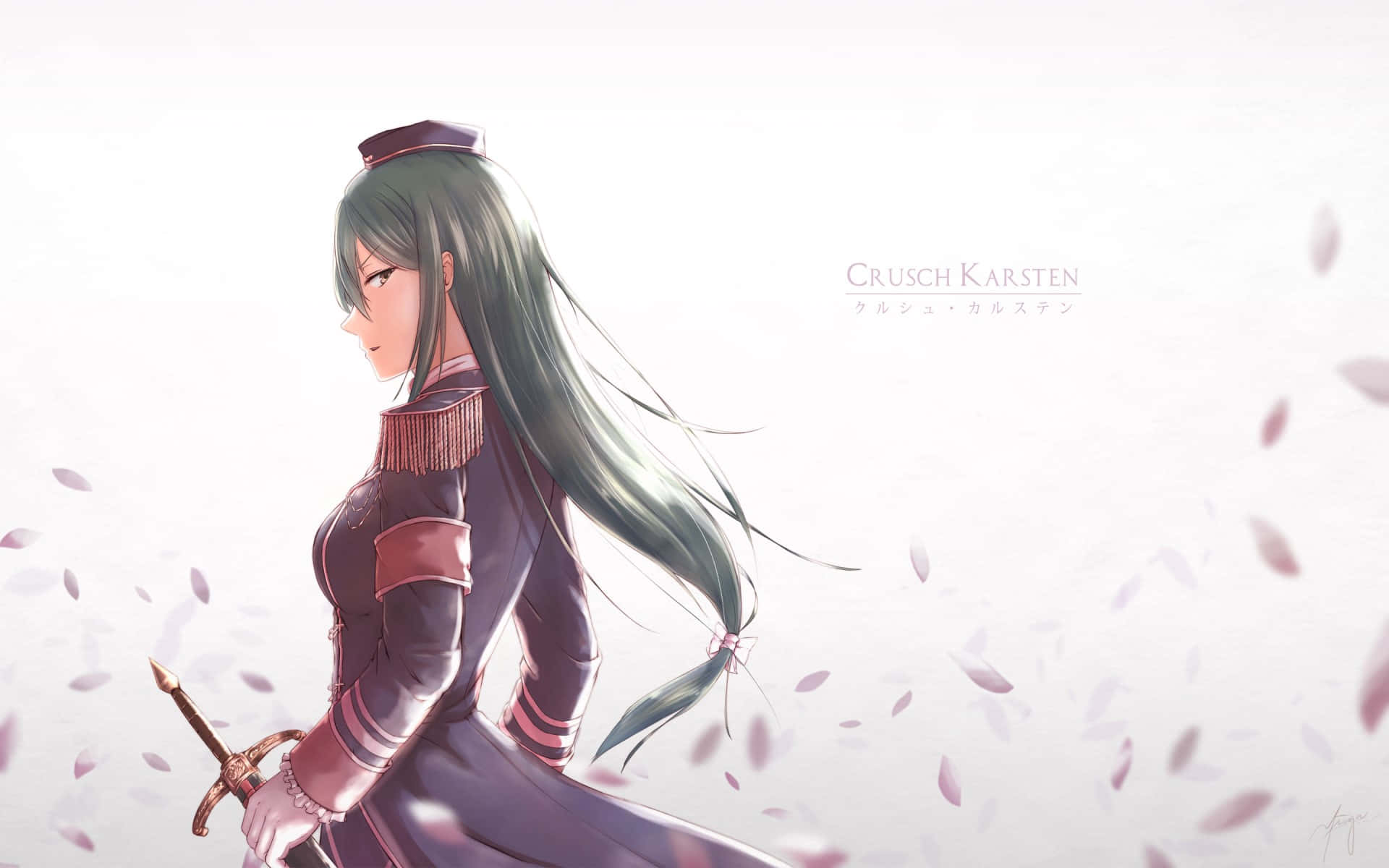 Crusch Karsten, anime girl, long green hair, Full HD Desktop Wallpaper