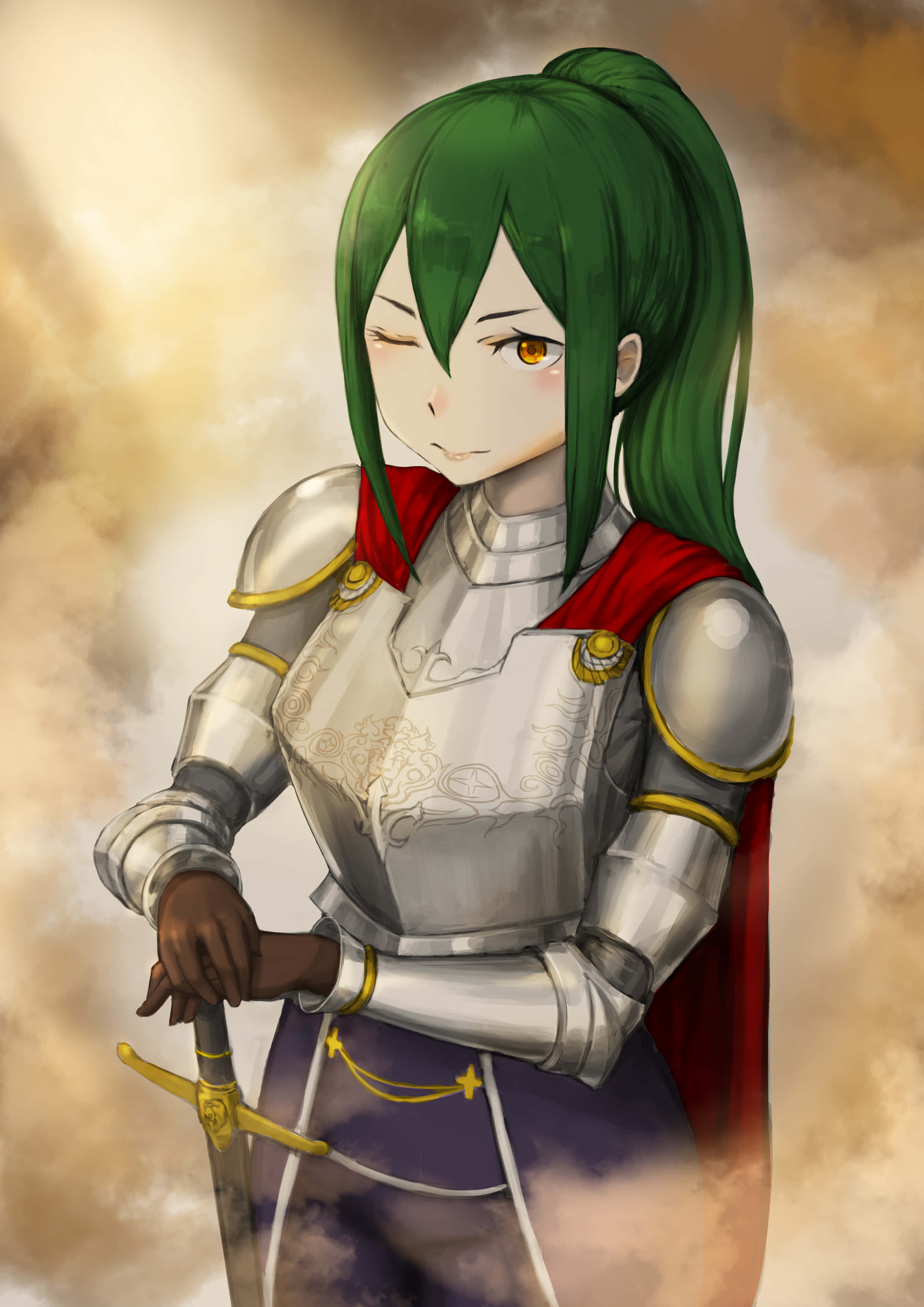 Crusch Karsten, green-haired anime knight, silver armor, 2K Phone Wallpaper