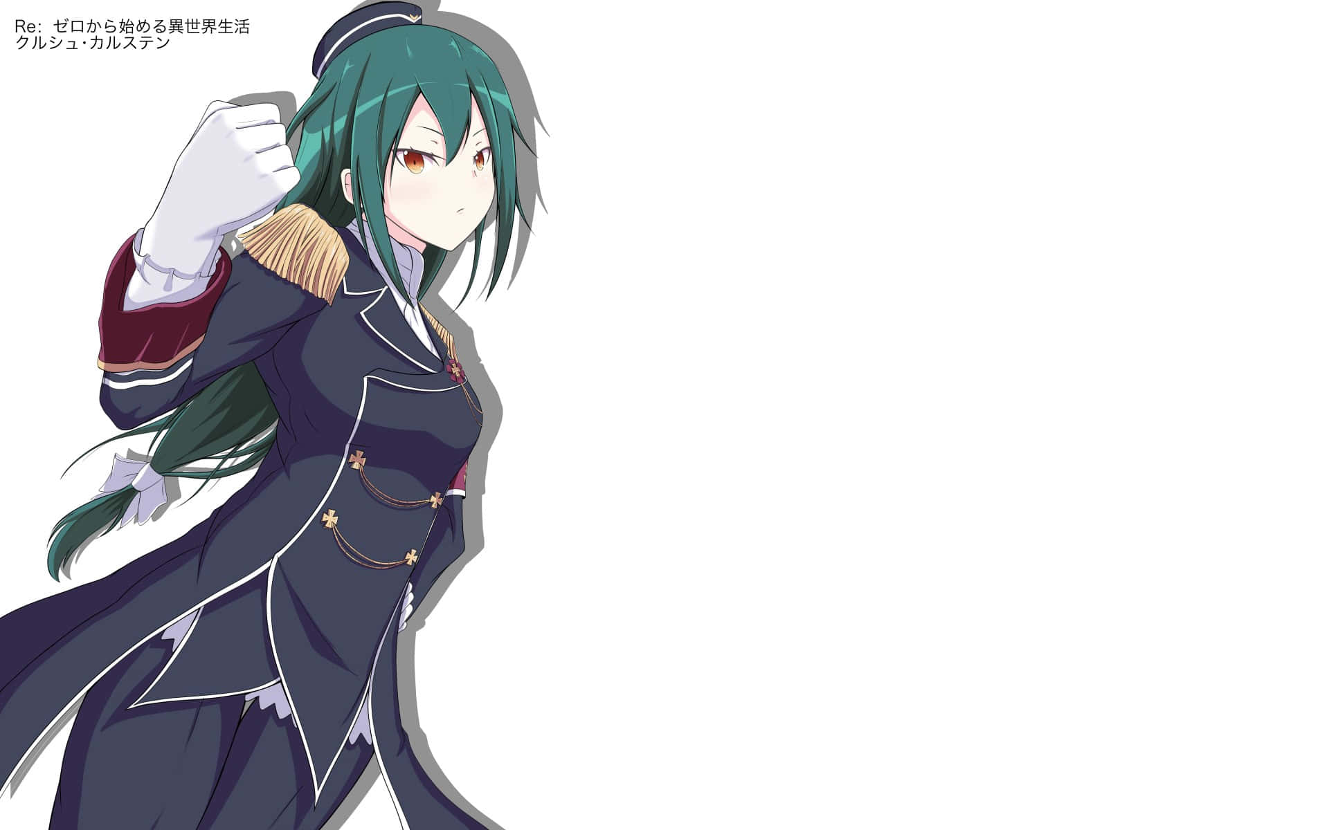 Crusch Karsten, teal hair, red eyes, Full HD Desktop Wallpaper