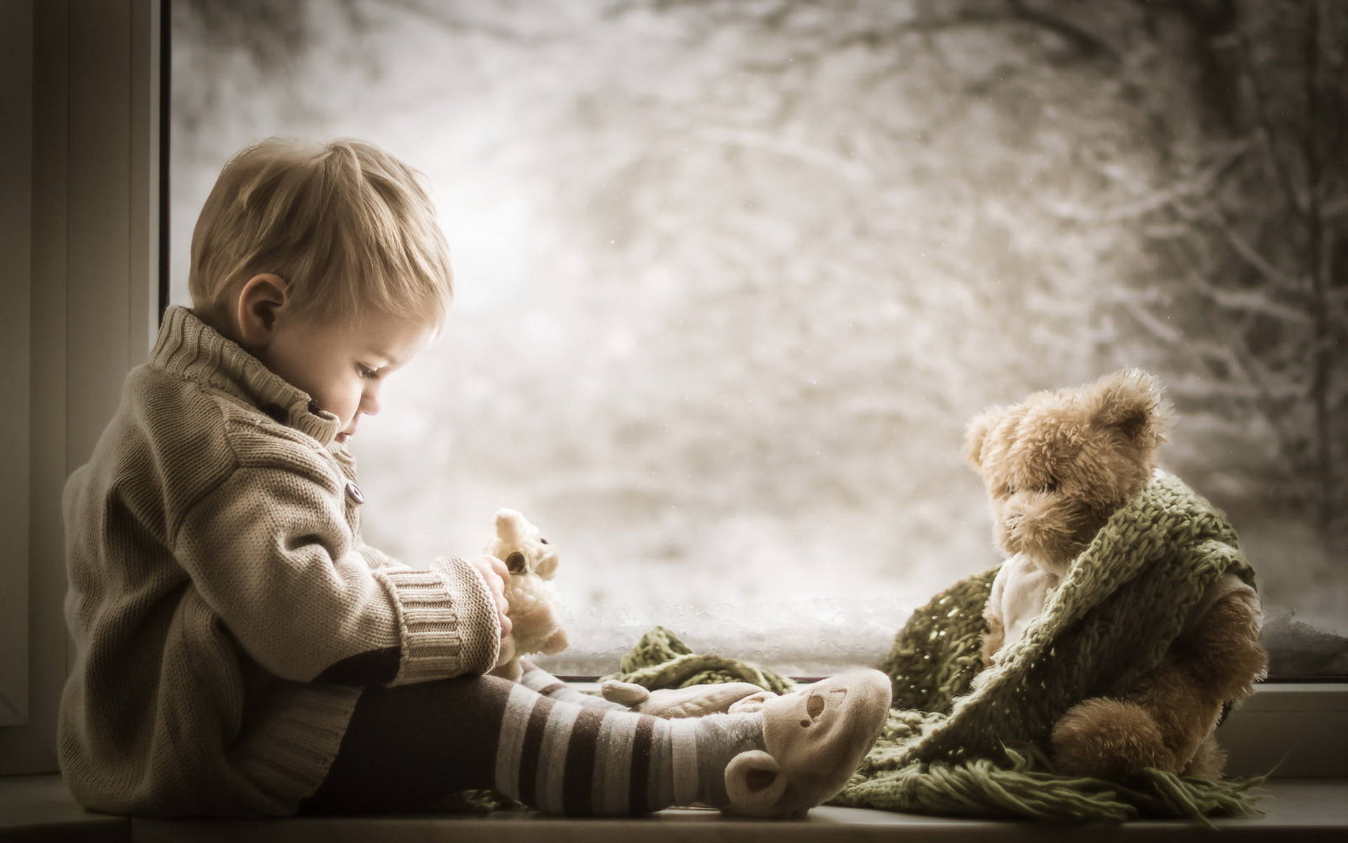sad boi, teddy bear, green blanket, Full HD Desktop Wallpaper