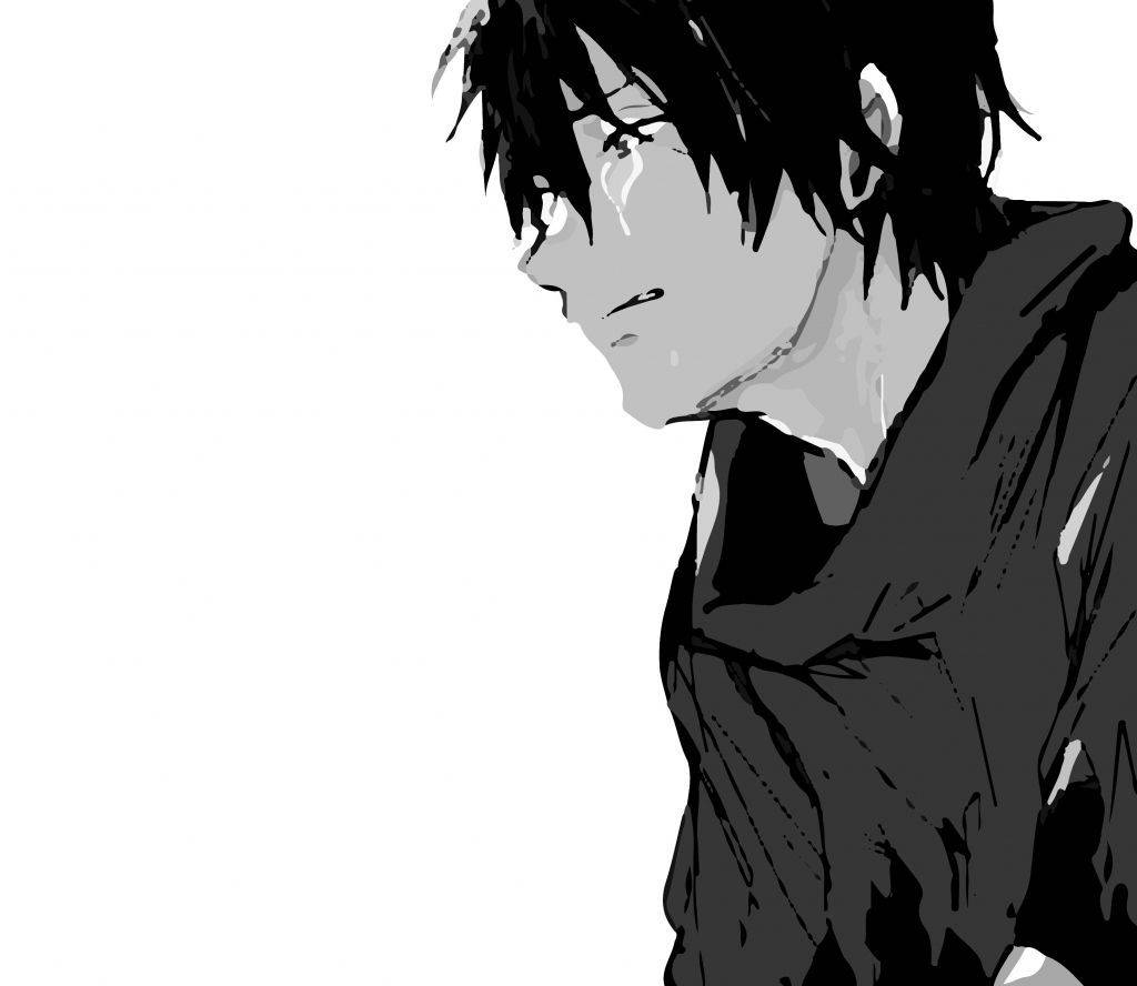crying anime boy, monochrome anime character, messy hair, SD Desktop Wallpaper