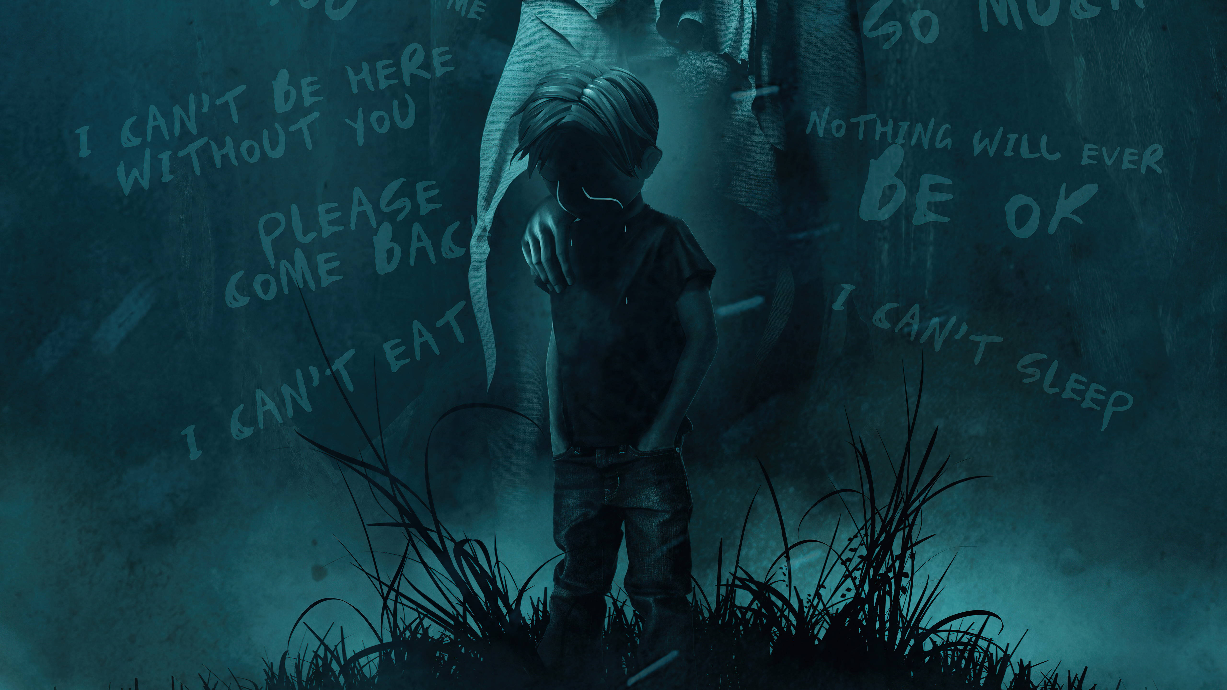 Blue Boy Broken Boy, teal gloom, ghostly hands, 5K Desktop Wallpaper