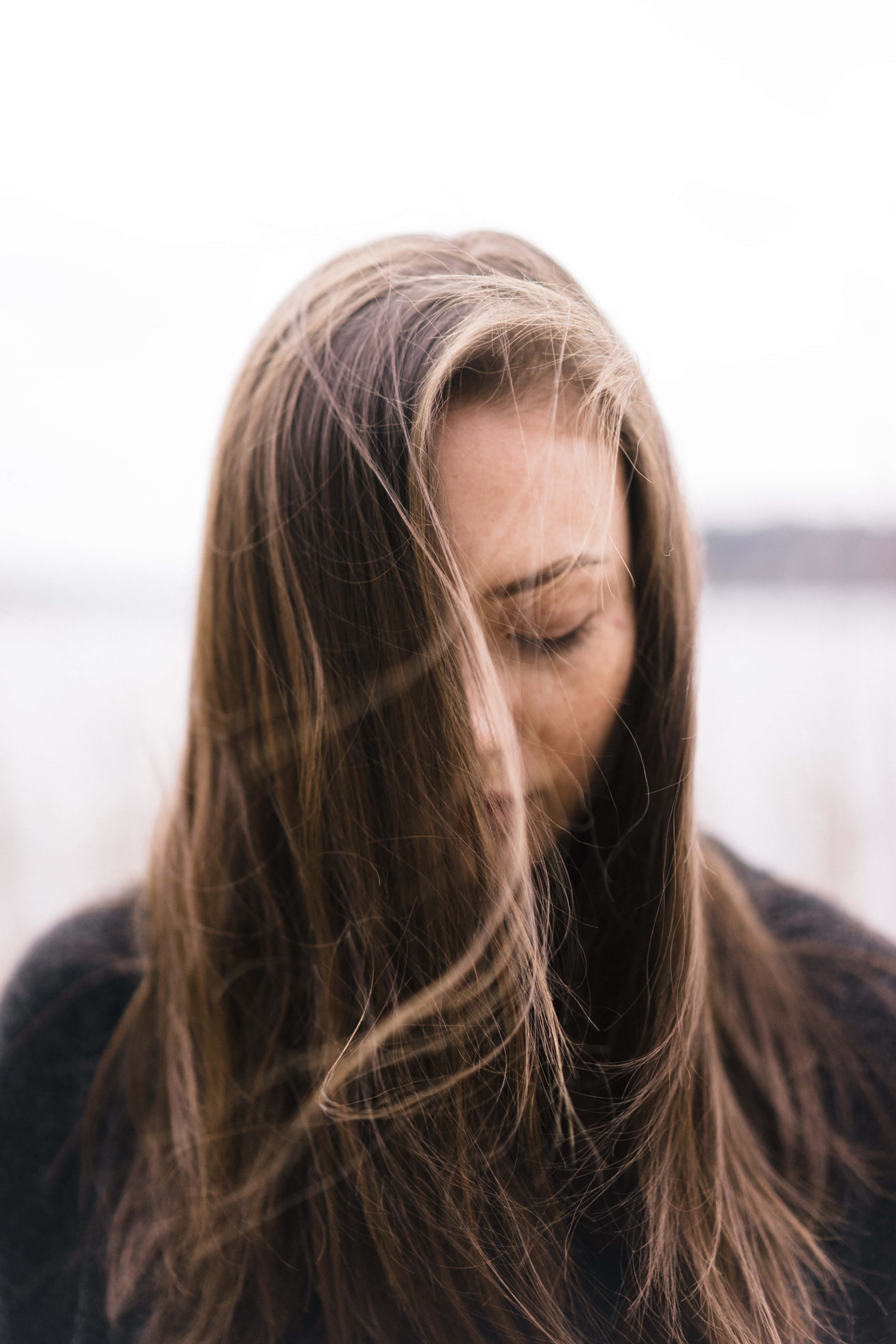 depressed girl, brown hair, long brown hair, 5K Phone Wallpaper