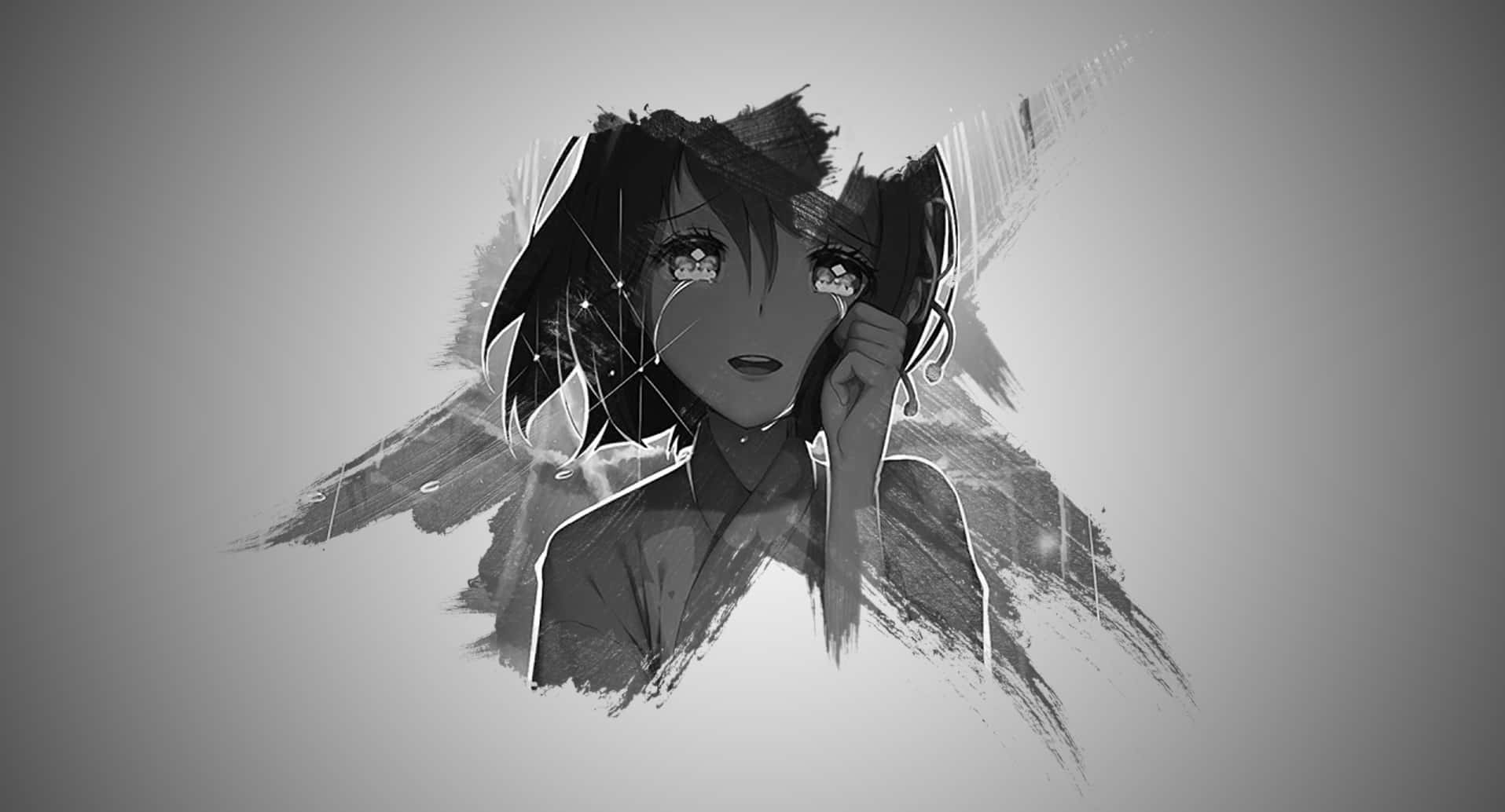 black and white, anime girl, glowing eyes, HD Desktop Wallpaper