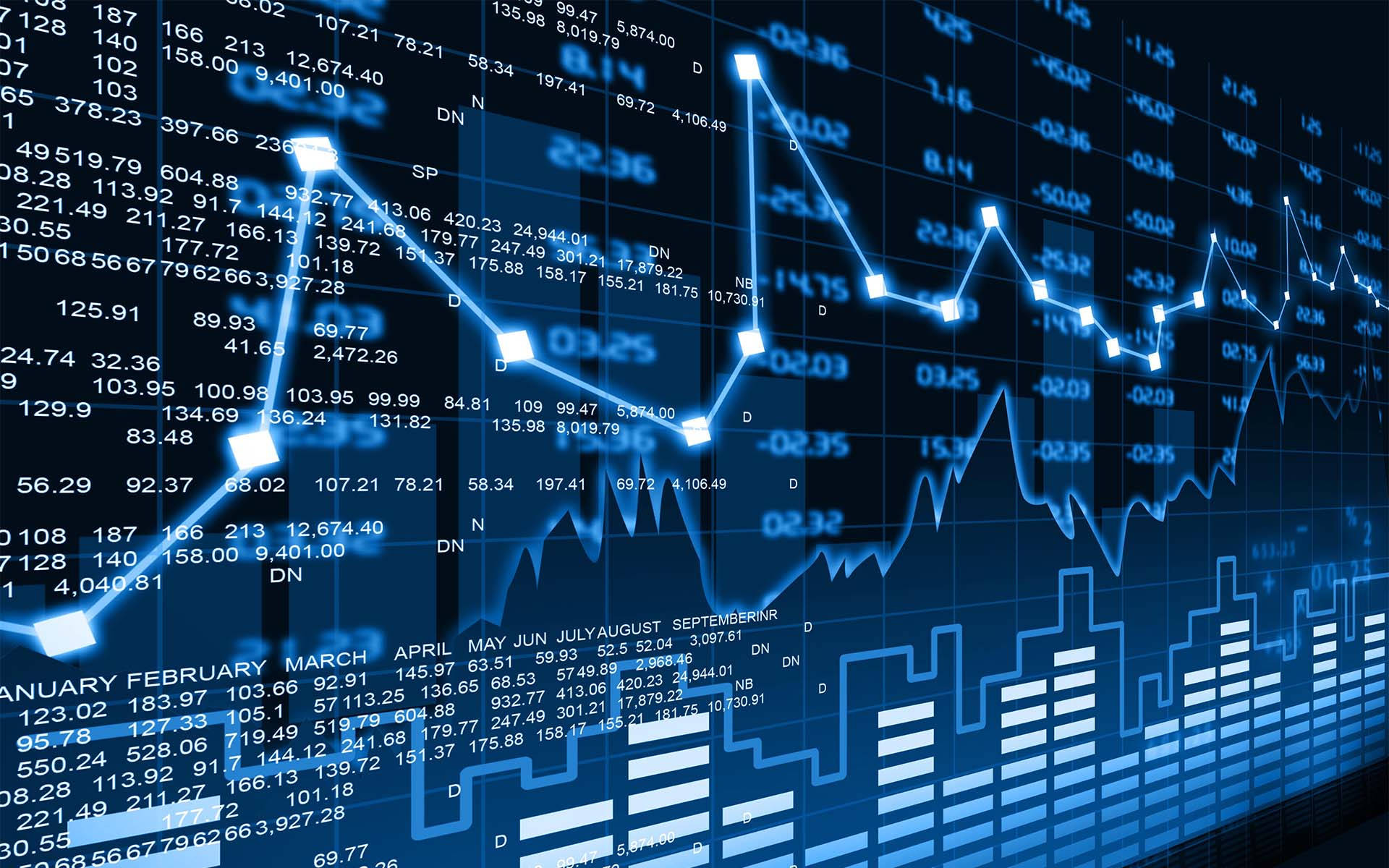 glowing blue, financial chart, fluctuating lines, Full HD Desktop Wallpaper