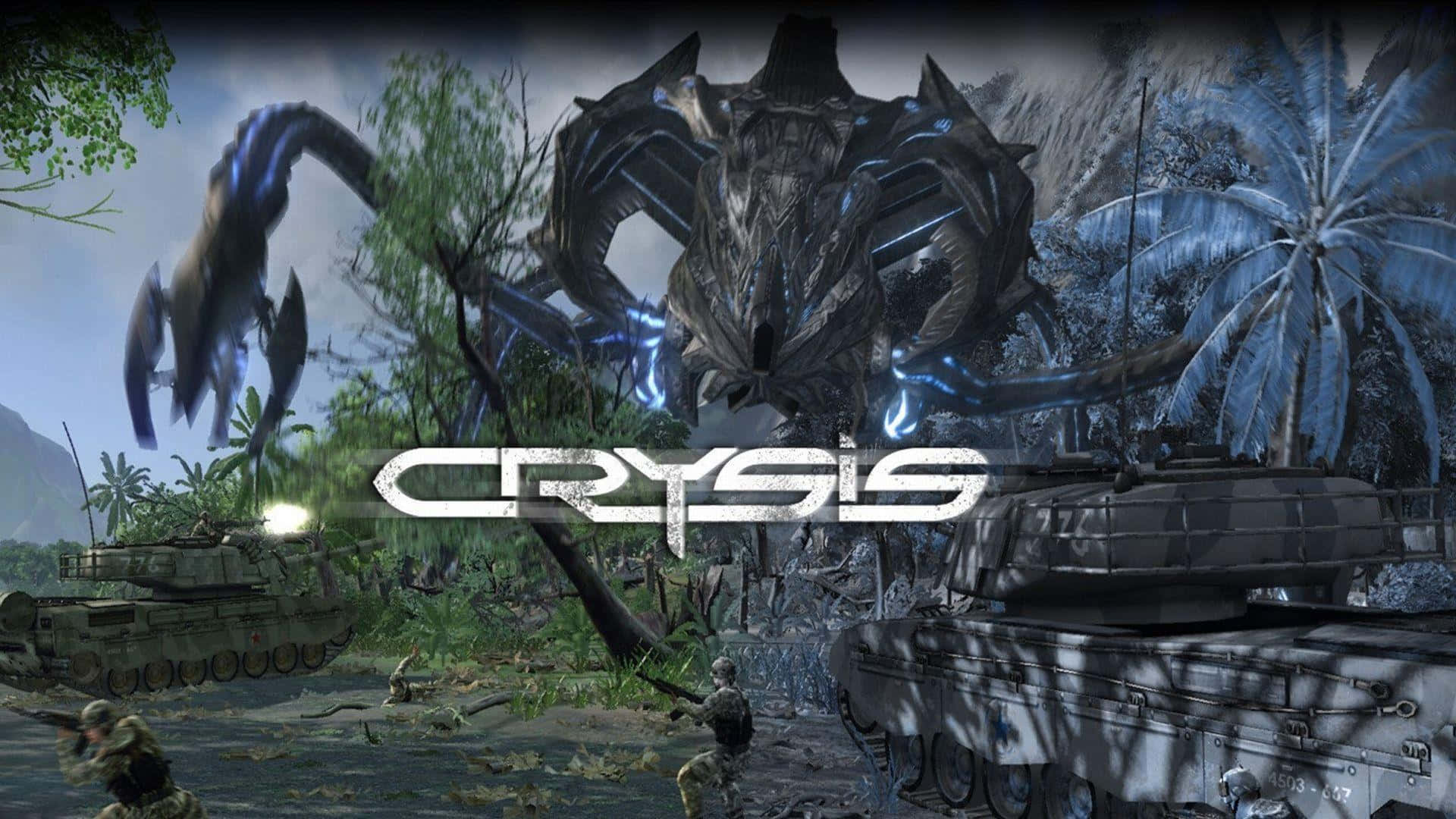 Crysis, biomechanical alien creature, tropical battlefield, Full HD Desktop Wallpaper