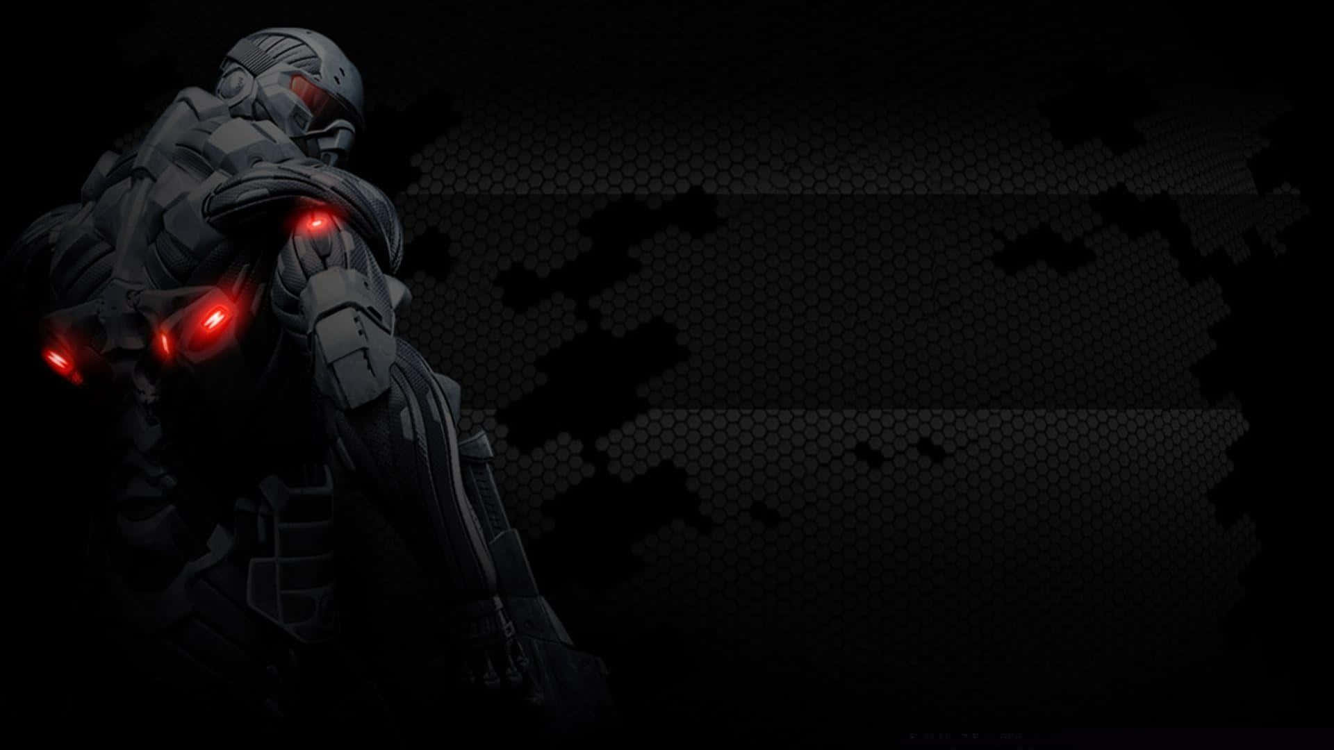 Crysis, dark armored soldier, glowing red eyes, Full HD Desktop Wallpaper
