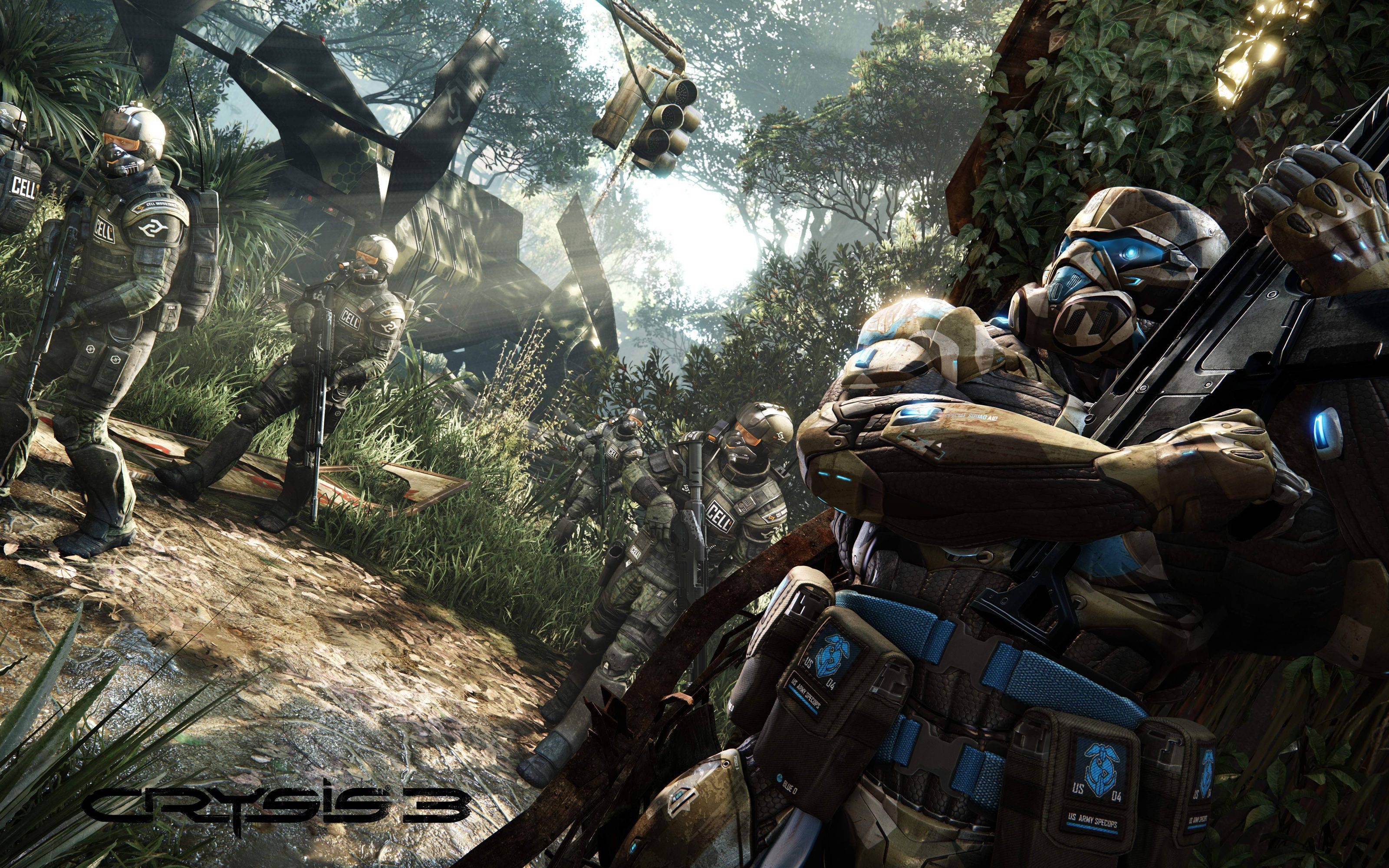 Crysis 3, futuristic armor, dense jungle, 2K Desktop Wallpaper