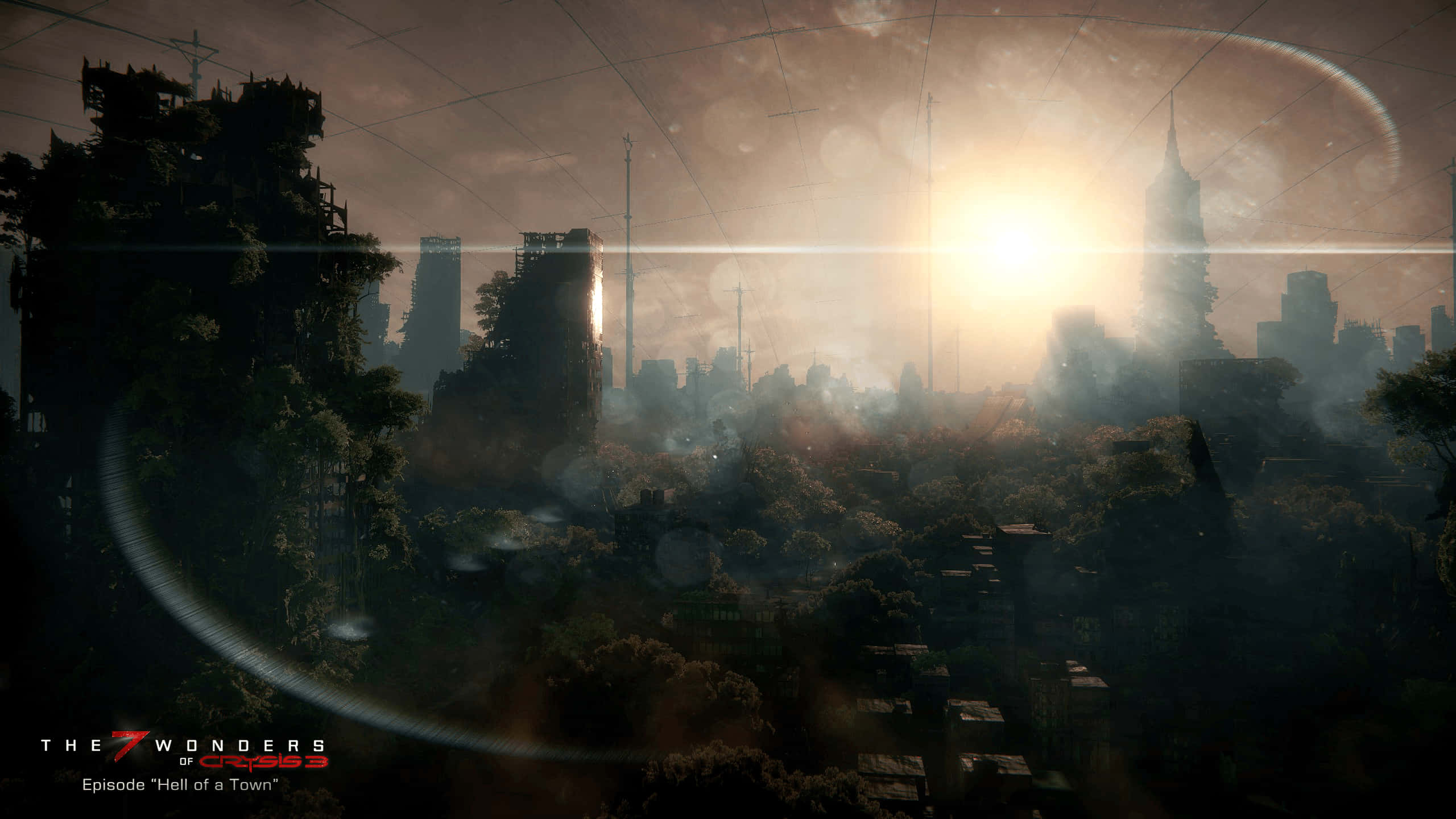Crysis 3 City, Sunset, ruined city, 2K Desktop Wallpaper