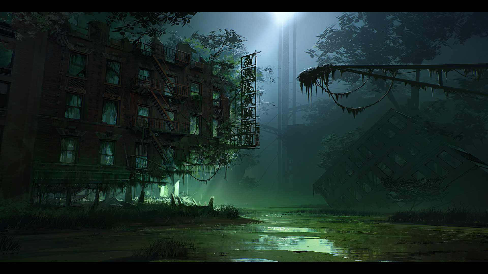 Crysis 3 City, tentacled alien Invasion, night, Full HD Desktop Wallpaper