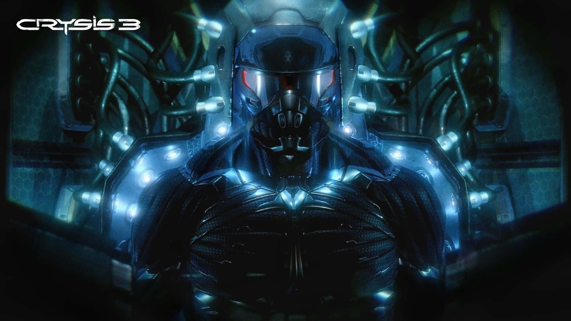 Crysis 3 City, futuristic armor, glowing blue lights, Full HD Desktop Wallpaper