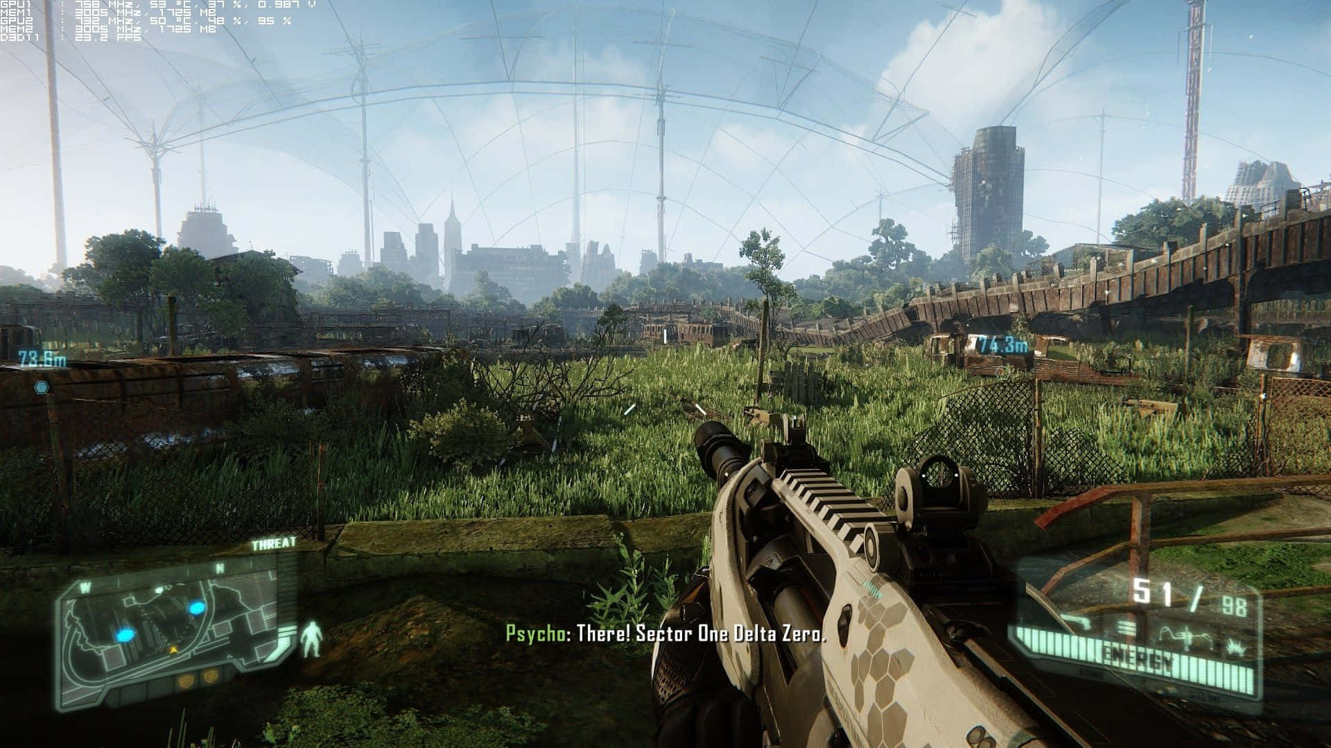 Crysis 3 City, futuristic weapon, overgrown ruins, Full HD Desktop Wallpaper