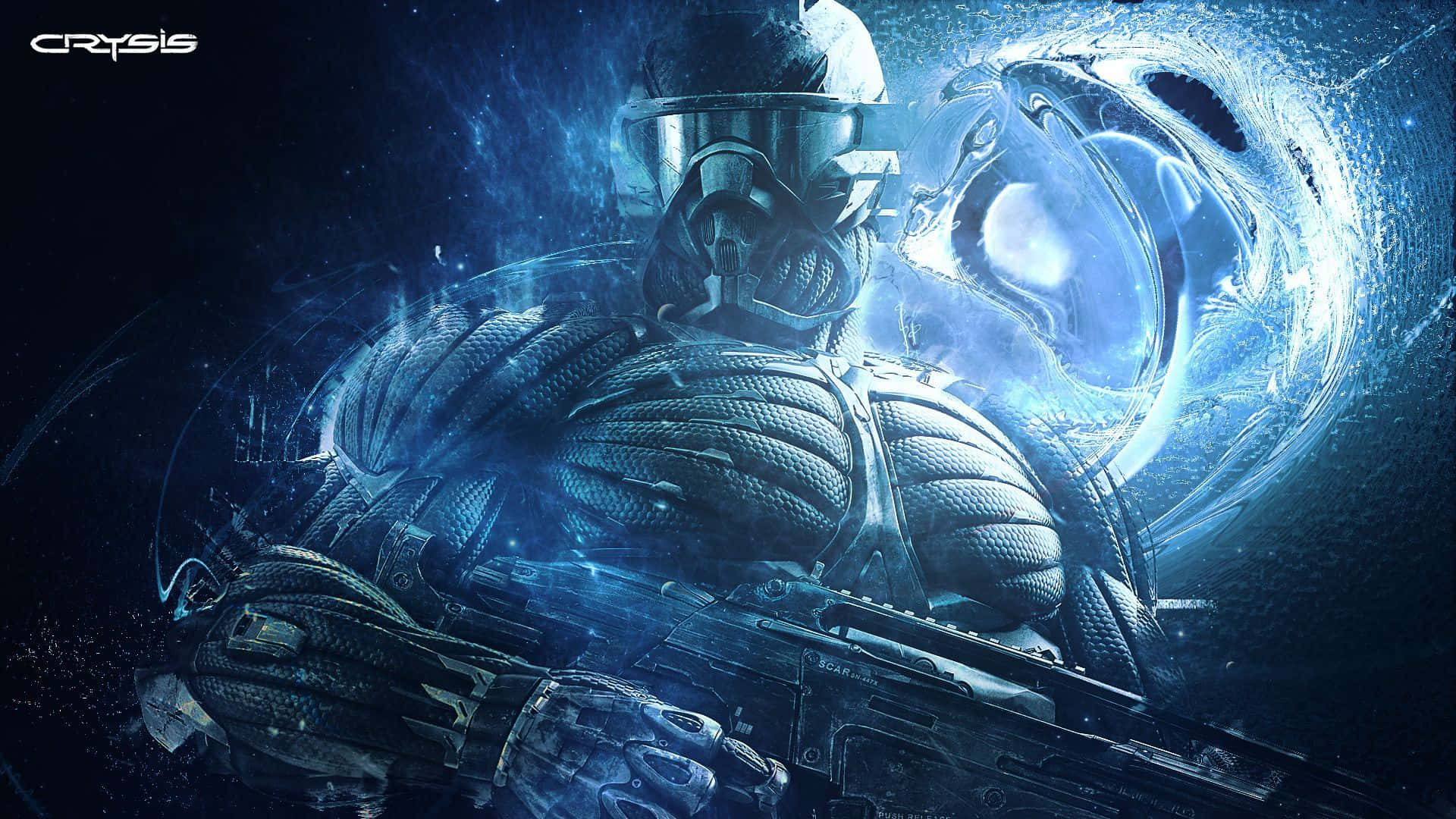 Crysis 3 City, futuristic armor, rifle, Full HD Desktop Wallpaper