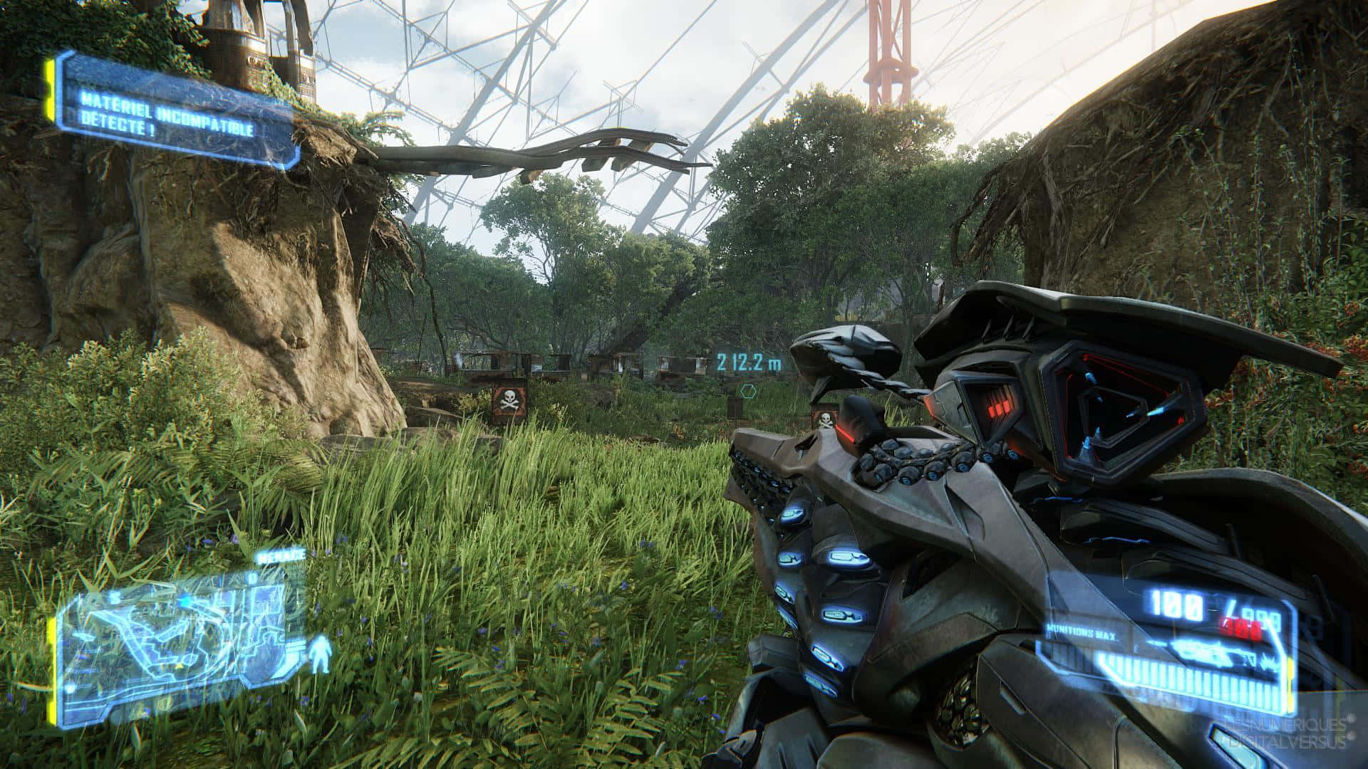 Crysis 3 City, mech, lush overgrown jungle, Full HD Desktop Wallpaper