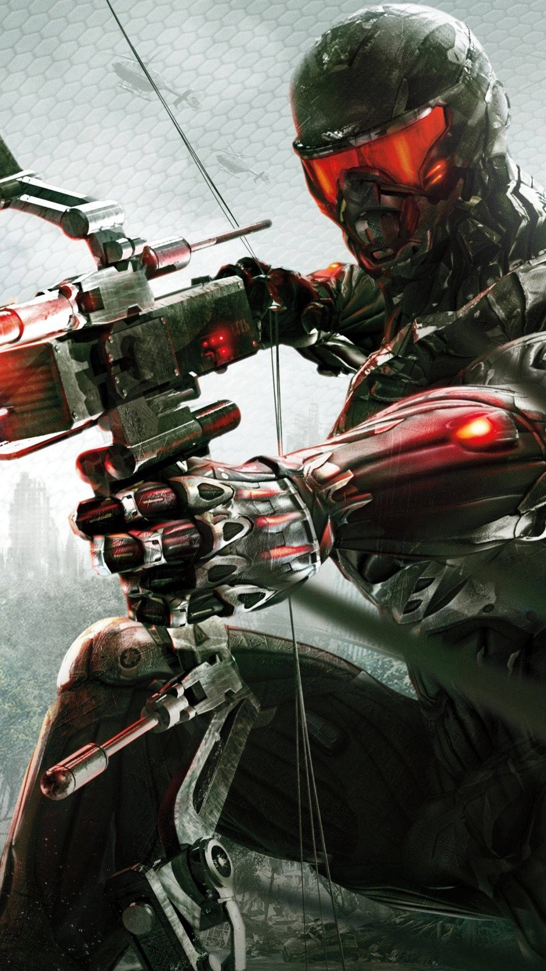 Crysis 3, exoskeleton suit, glowing red visor, Full HD Phone Wallpaper