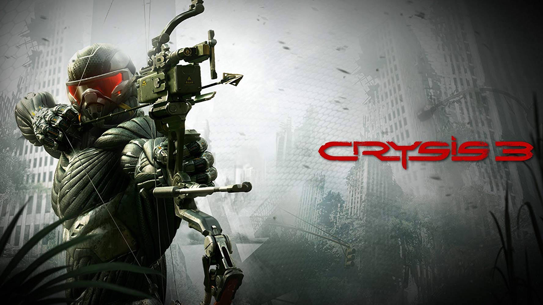 Crysis 3, red glowing visor, high-tech bow, HD Desktop Wallpaper