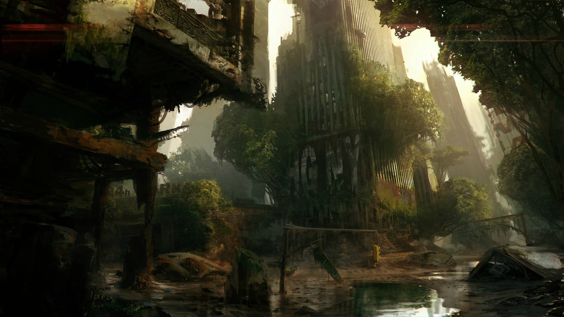 Crysis 3, ruined cityscape, towering trees, Full HD Desktop Wallpaper