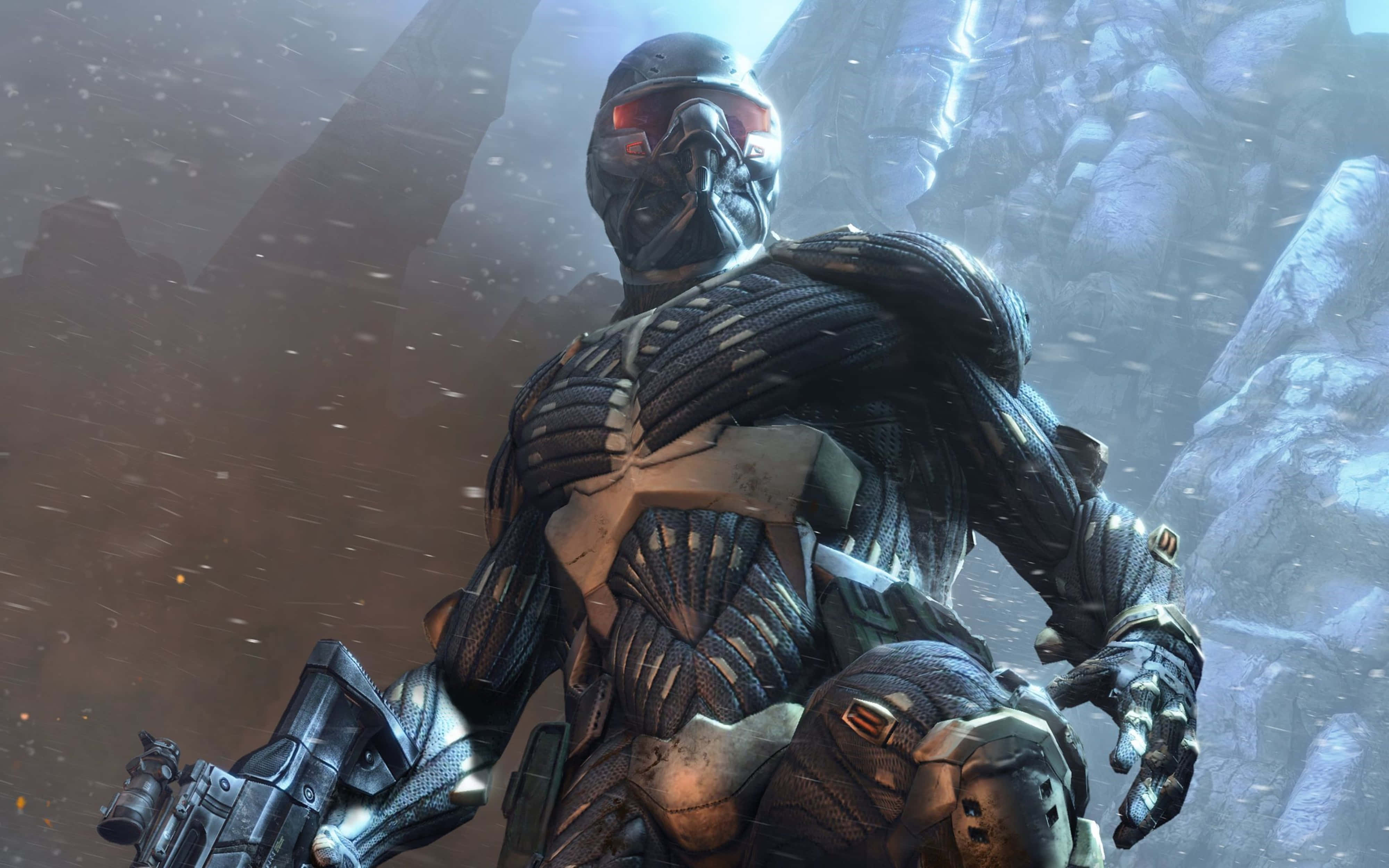 Crysis 4K, futuristic soldier, glowing red eyes, 4K Desktop Wallpaper