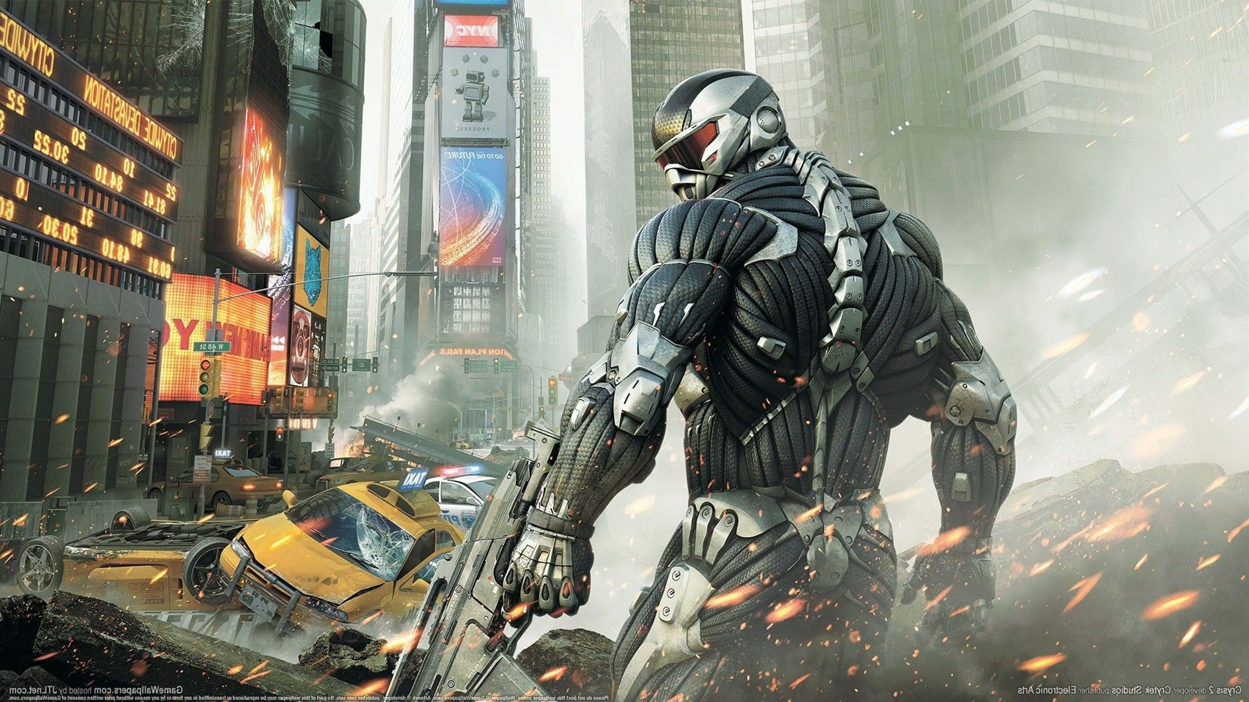 Crysis 4K, armored warrior, shattered cityscape, 4K Desktop Wallpaper