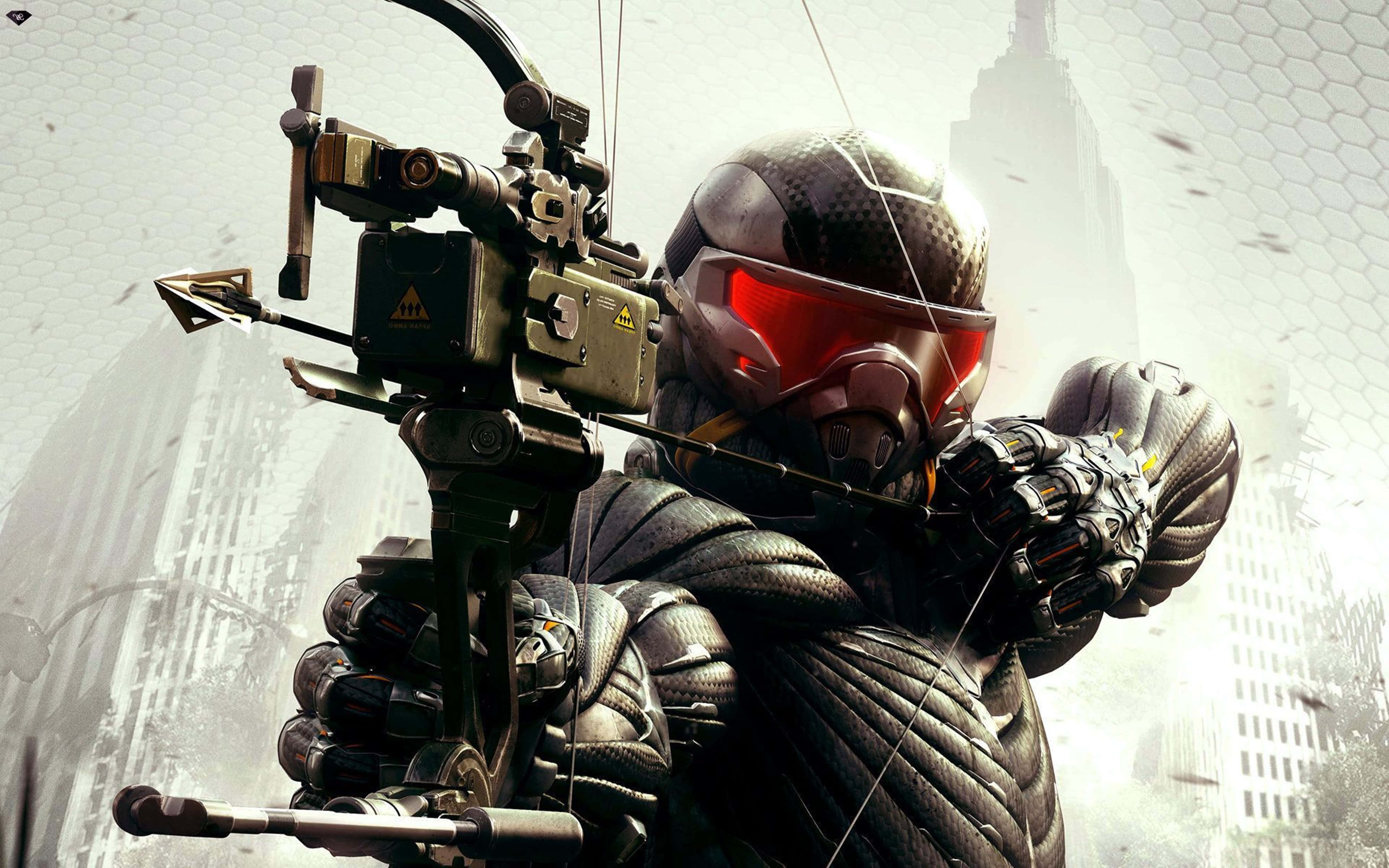 Crysis 3, black armor, red visor, 4K Desktop Wallpaper