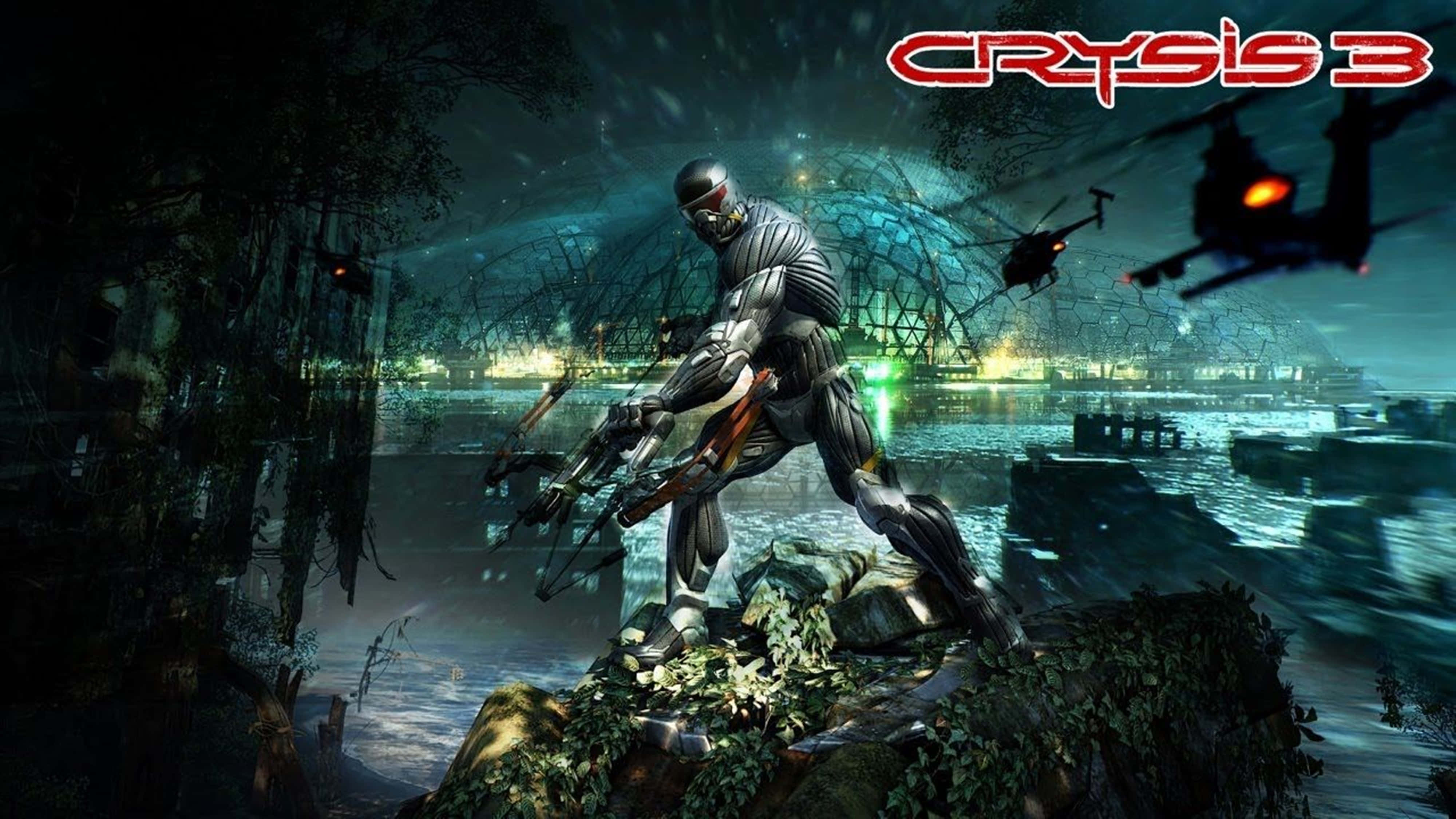 Crysis 4K, futuristic armor, rocky outcrop, 4K Desktop Wallpaper