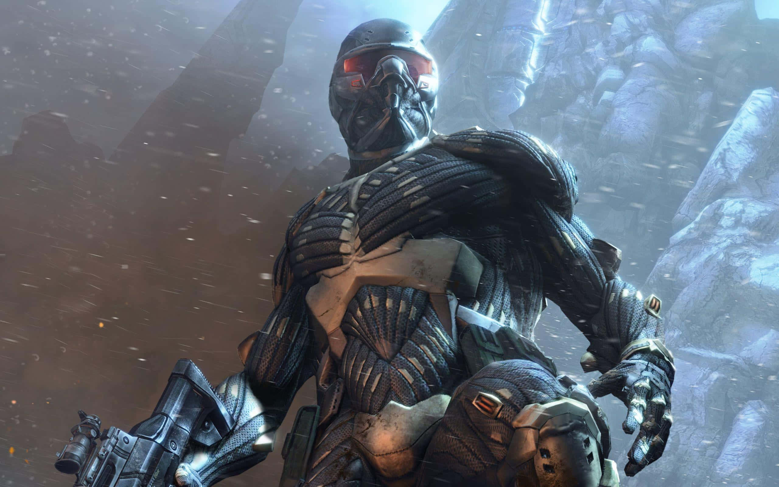 Crysis HD, futuristic soldier, glowing red eyes, 2K Desktop Wallpaper