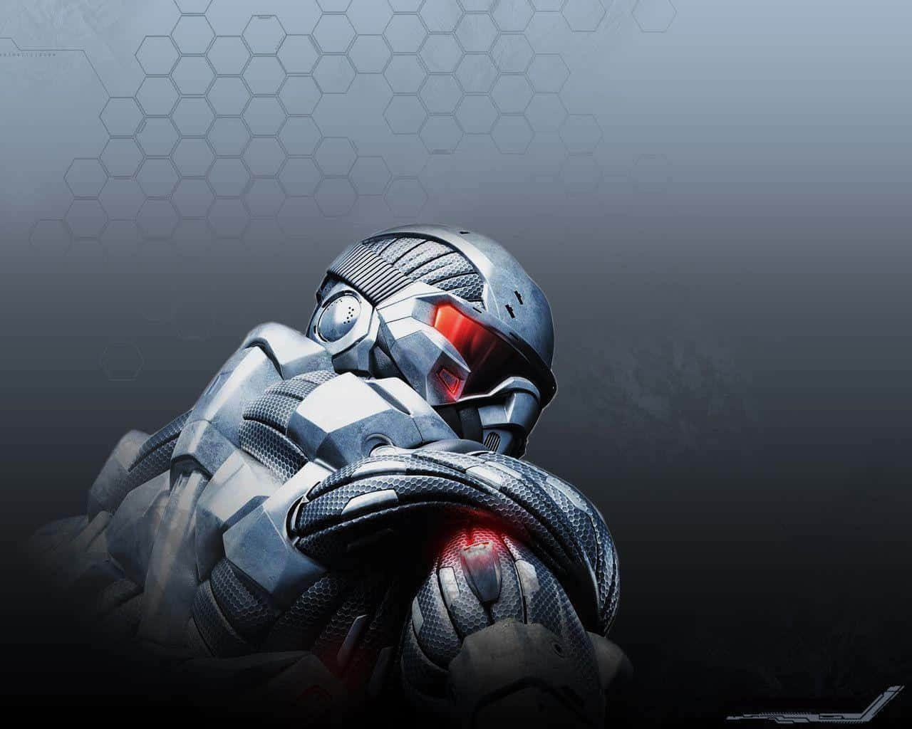 Crysis HD, metal suit, red lights, HD Desktop Wallpaper