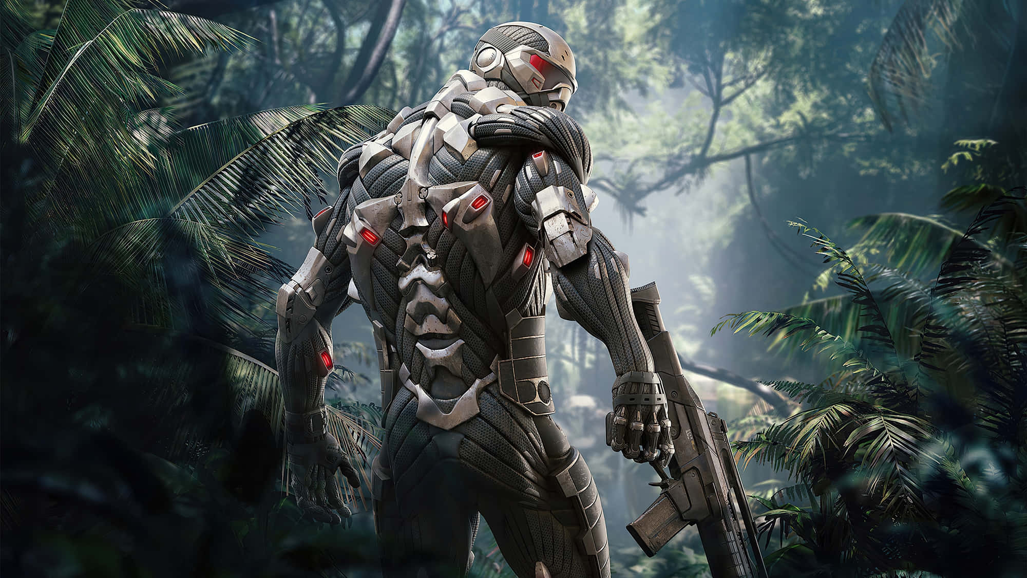 Crysis, futuristic armored soldier, glowing red eyes, Full HD Desktop Wallpaper