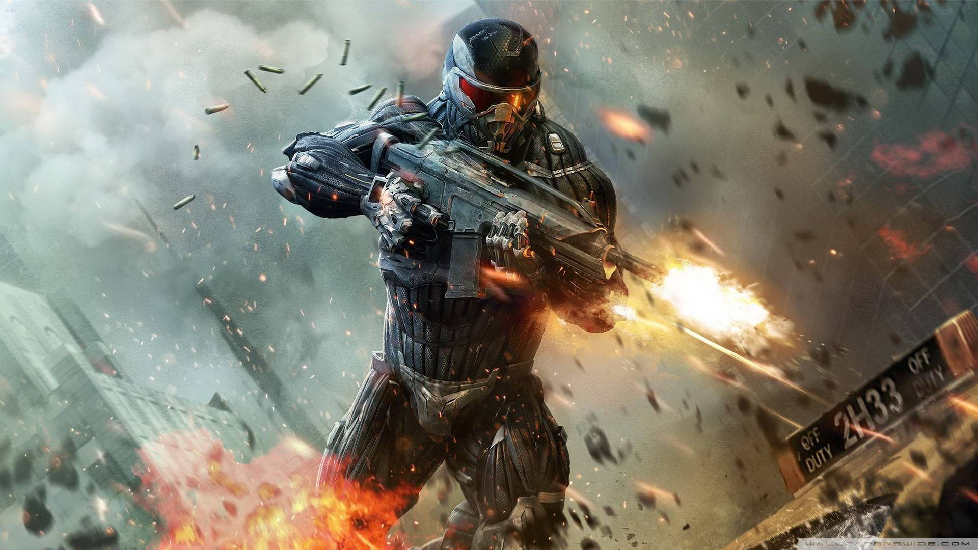 Crysis 2, futuristic armor, explosions, Full HD Desktop Wallpaper