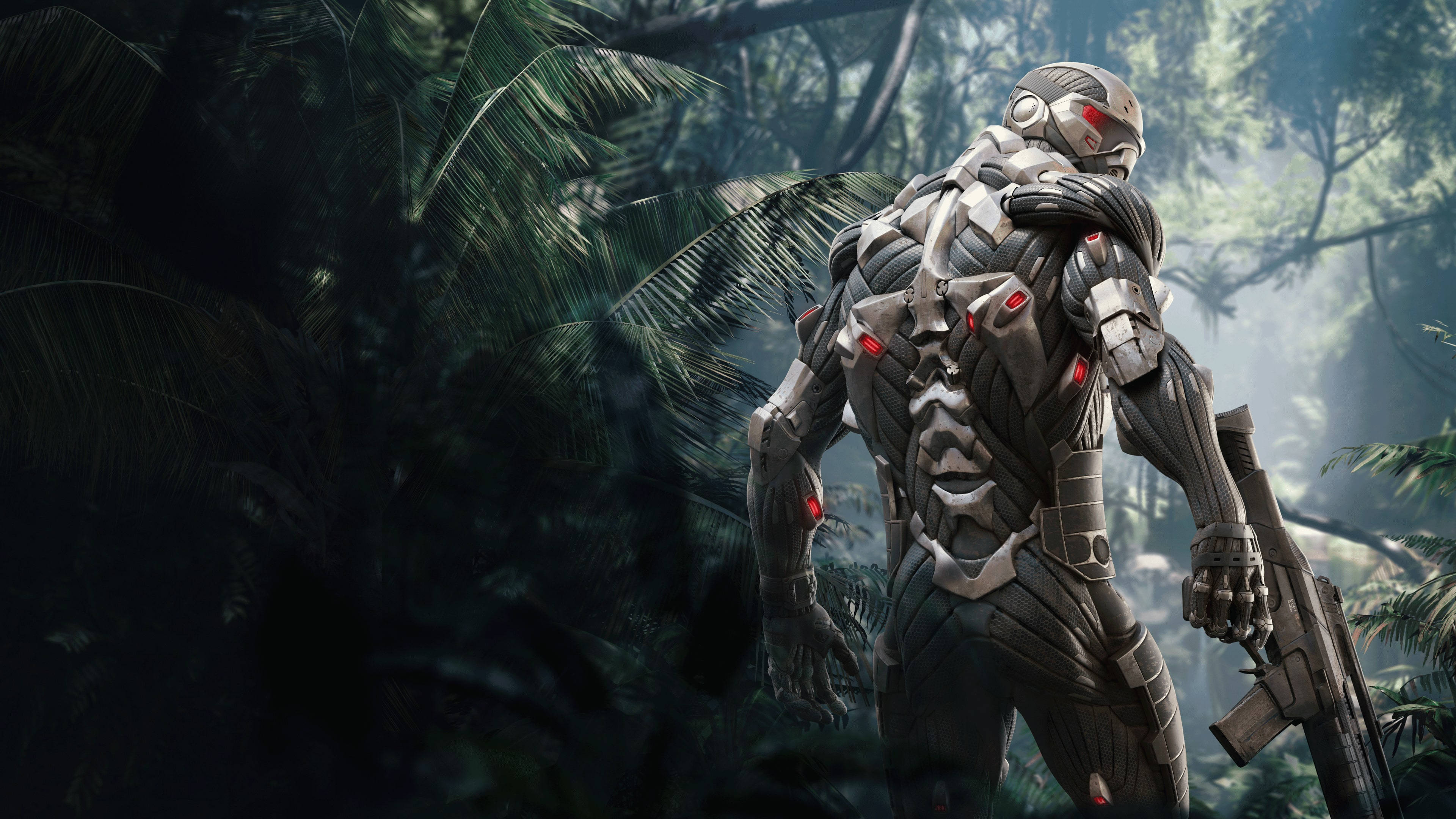 Crysis Remastered, futuristic armored soldier, glowing red eyes, 4K Desktop Wallpaper