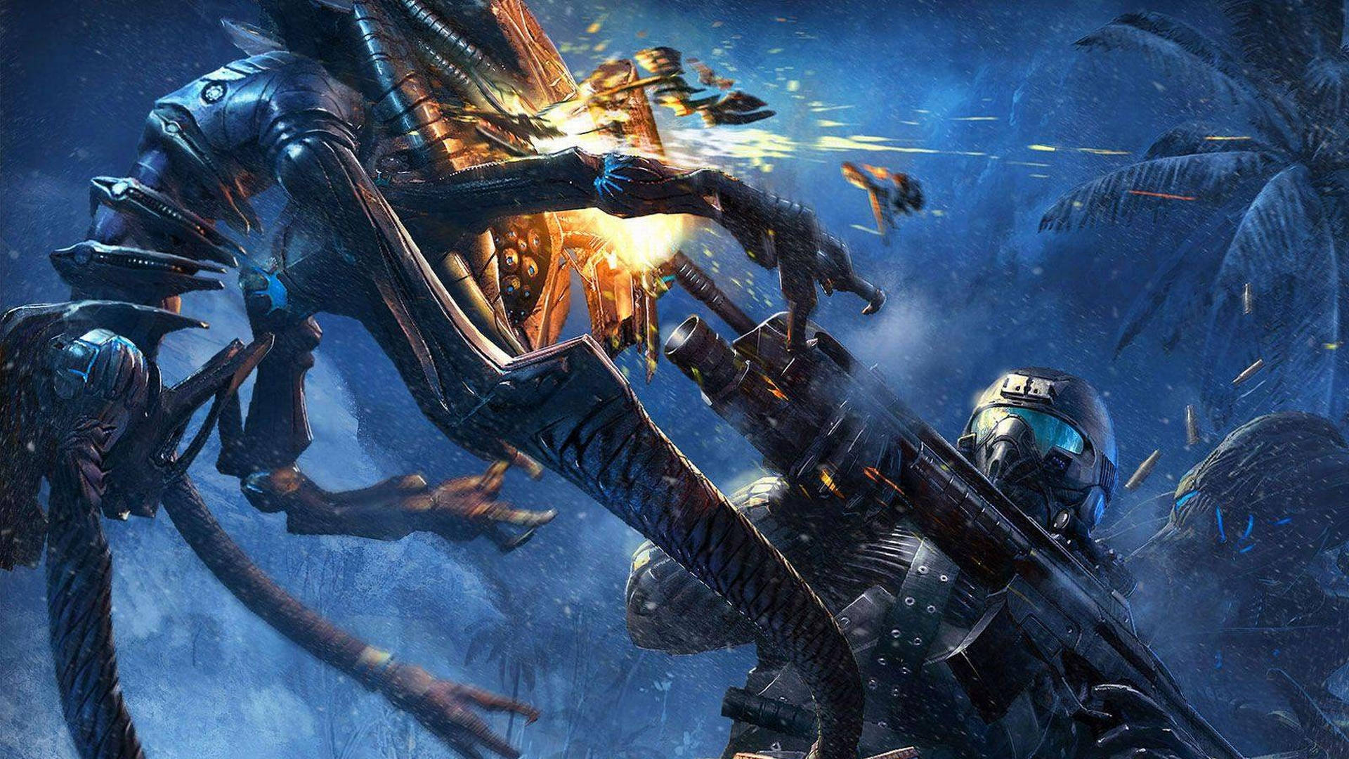 Crysis Warhead, biomechanical alien creature, futuristic armor, Full HD Desktop Wallpaper