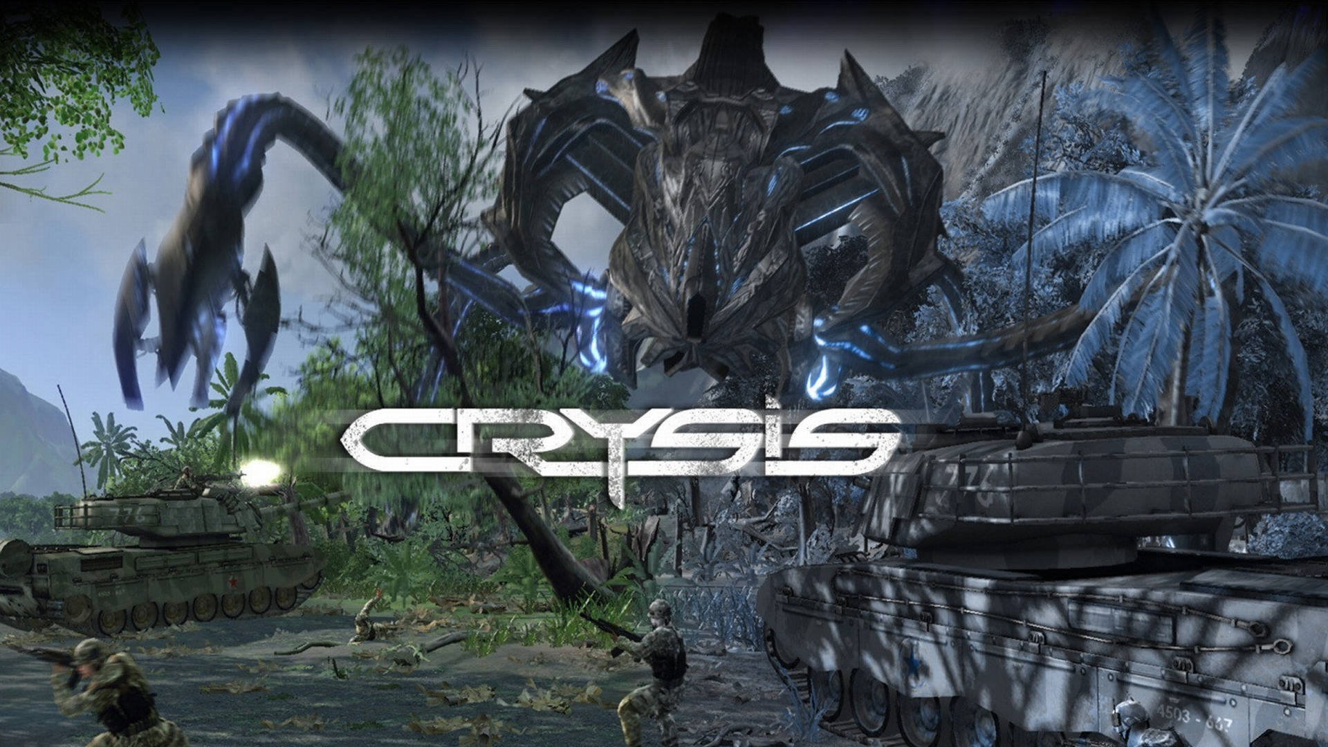 Crysis Warhead, forest, biomechanical alien creature, Full HD Desktop Wallpaper