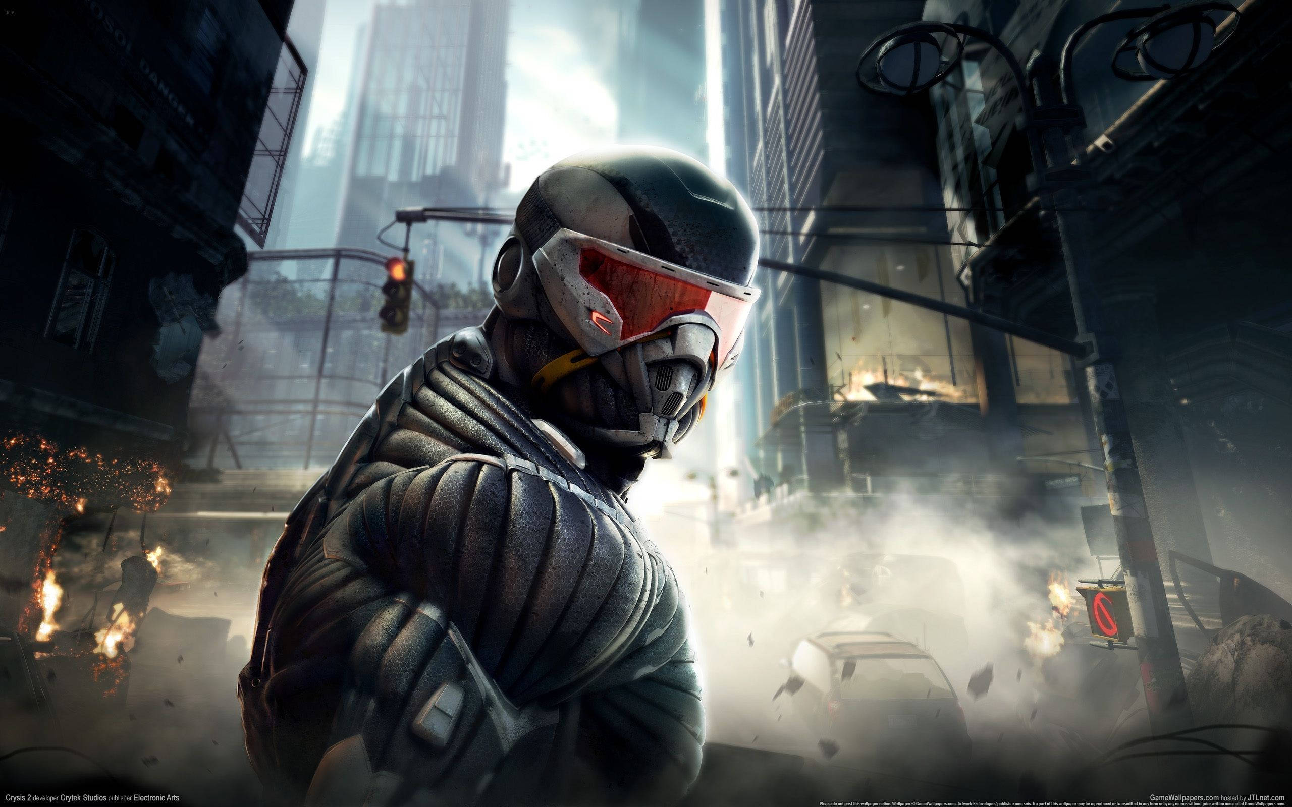 Crysis Warhead, futuristic soldier, helmet, 2K Desktop Wallpaper