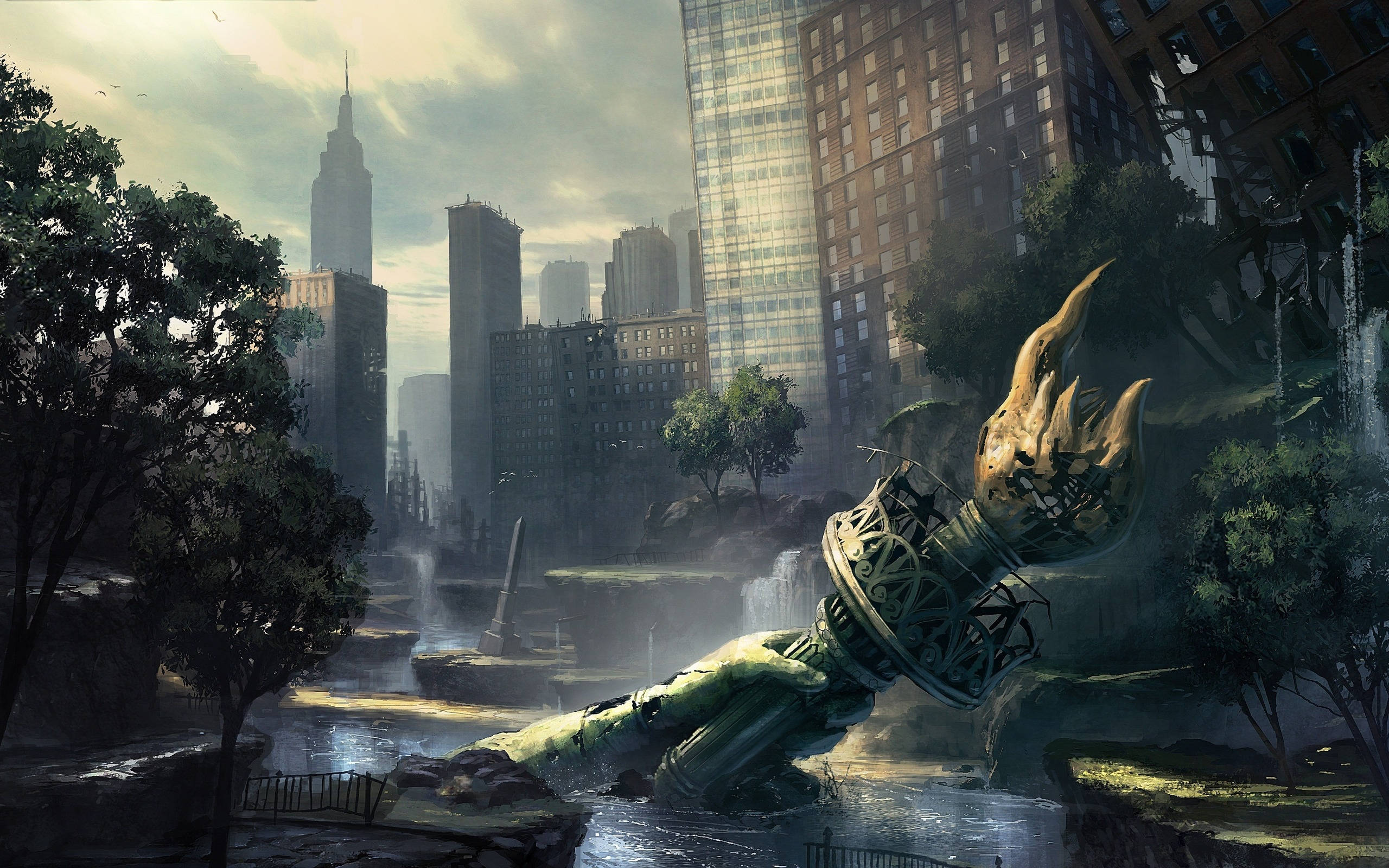 Crysis Warhead, flame-headed figure, riverbed, 2K Desktop Wallpaper