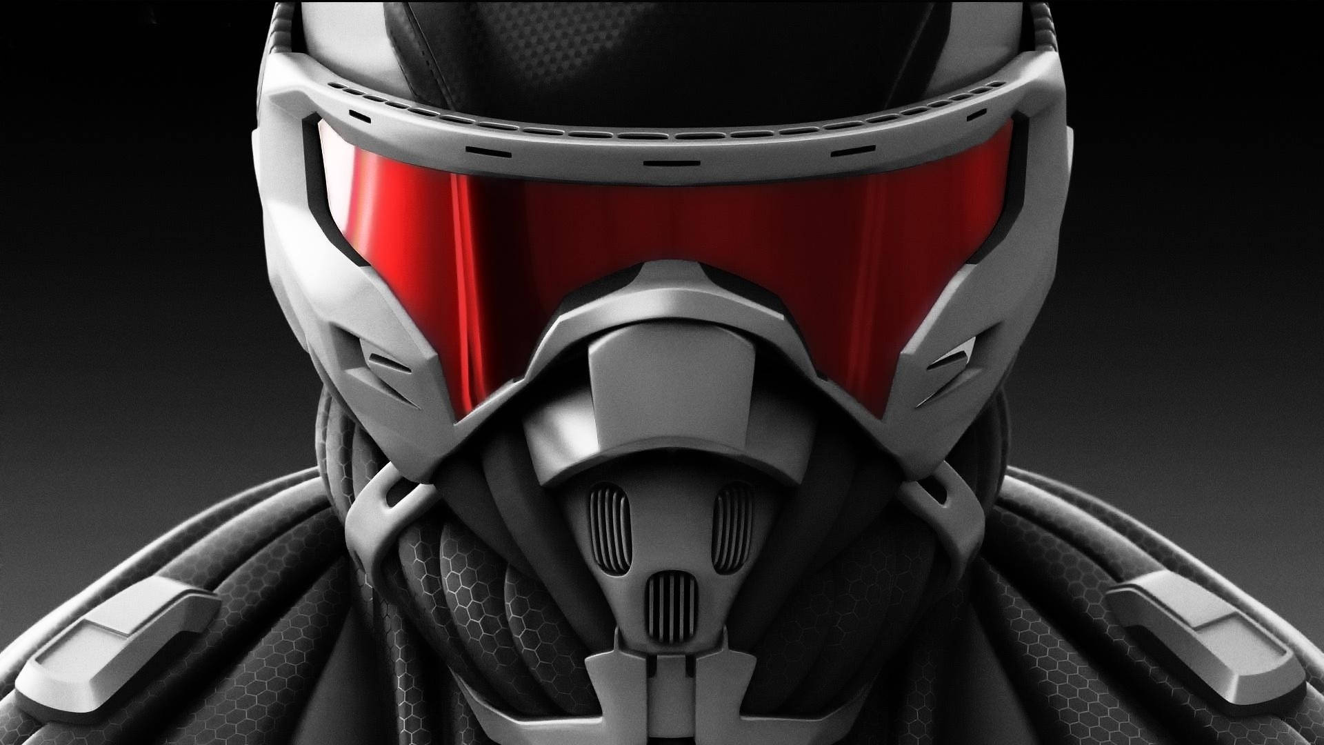 Crysis Warhead, futuristic armored helmet, glowing red visor, Full HD Desktop Wallpaper