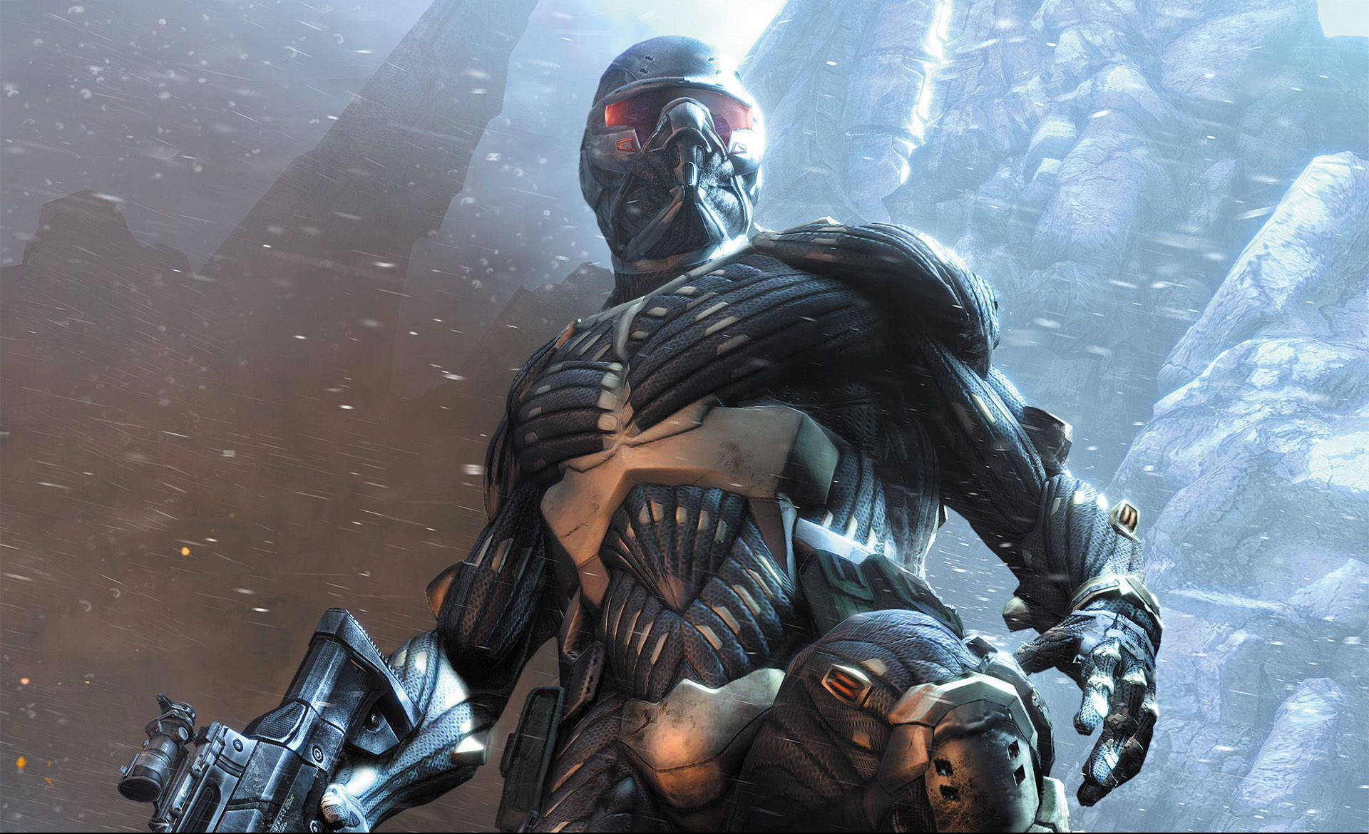 Crysis Warhead, futuristic soldier, glowing red eyes, Full HD Desktop Wallpaper