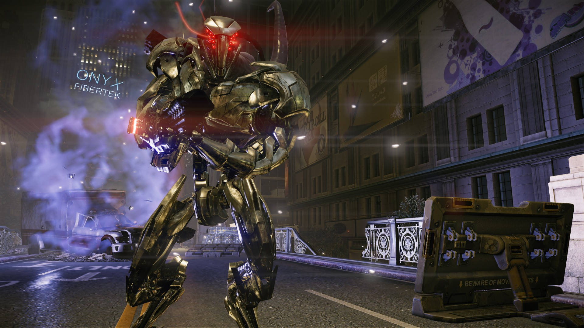 Crysis Warhead, golden robot, glowing red eyes, Full HD Desktop Wallpaper