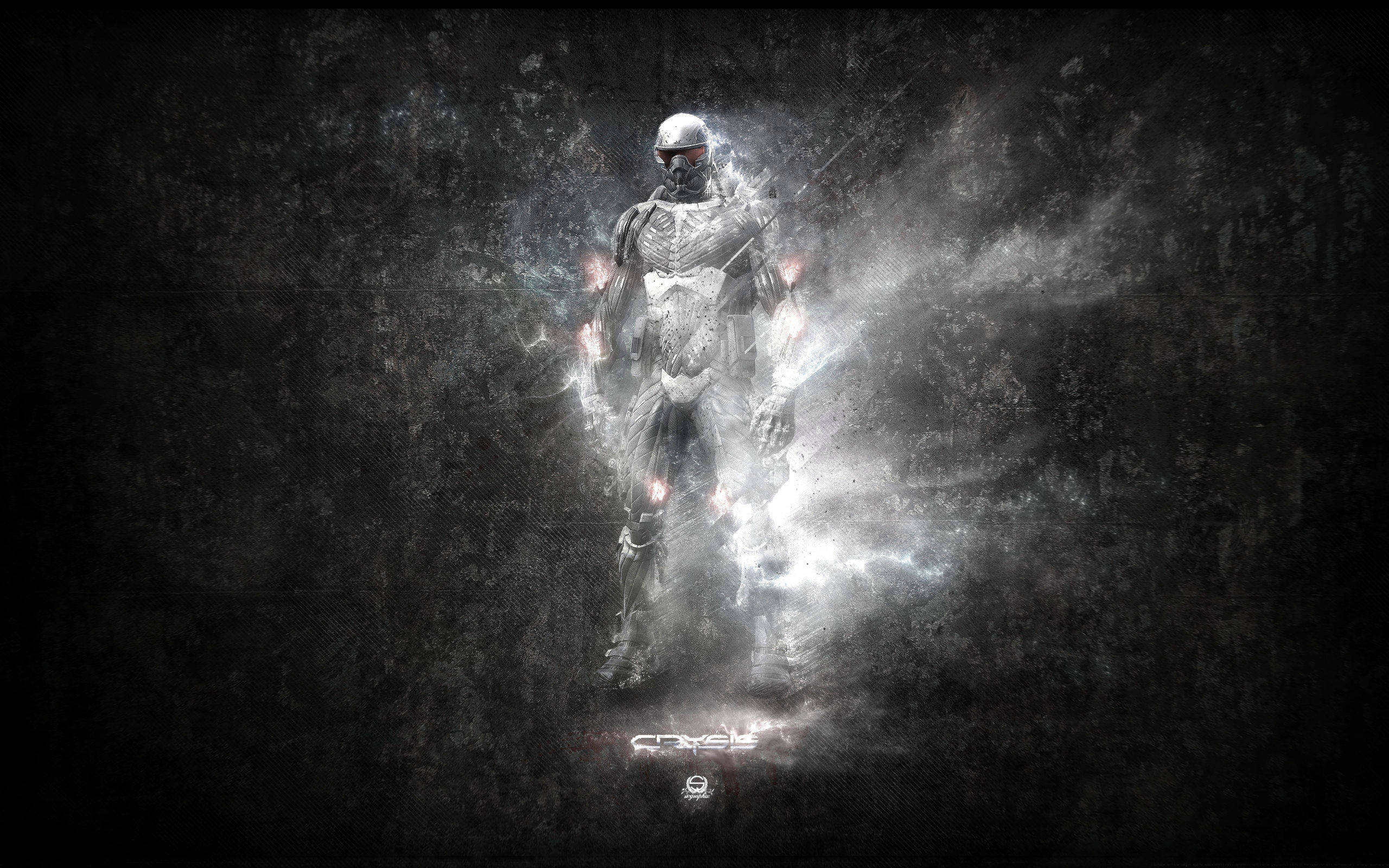 Crysis Warhead, glowing armored warrior, dark smoke, 2K Desktop Wallpaper