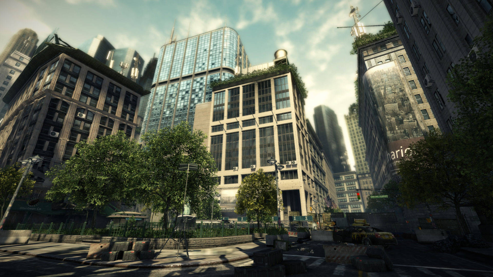 Crysis Warhead, urban street, glass and concrete buildings, Full HD Desktop Wallpaper