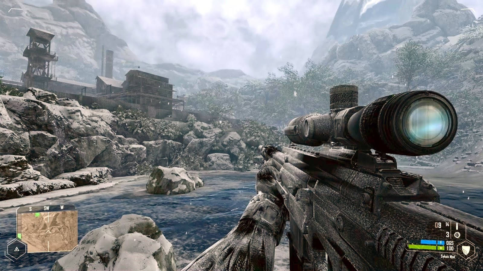 Crysis Warhead, sniper rifle, snowy river, HD Desktop Wallpaper