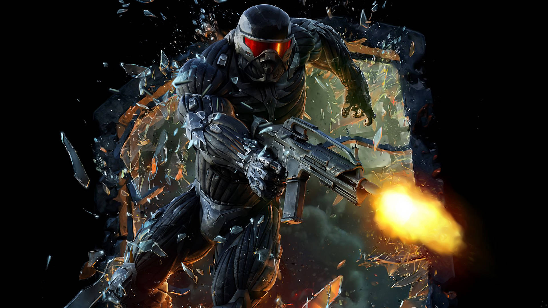 Crysis Warhead, futuristic soldier, dark armor, Full HD Desktop Wallpaper