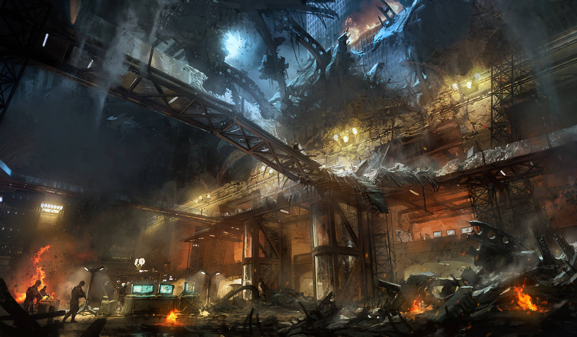 Crysis Warhead, ruins, fiery explosions, Full HD Desktop Wallpaper