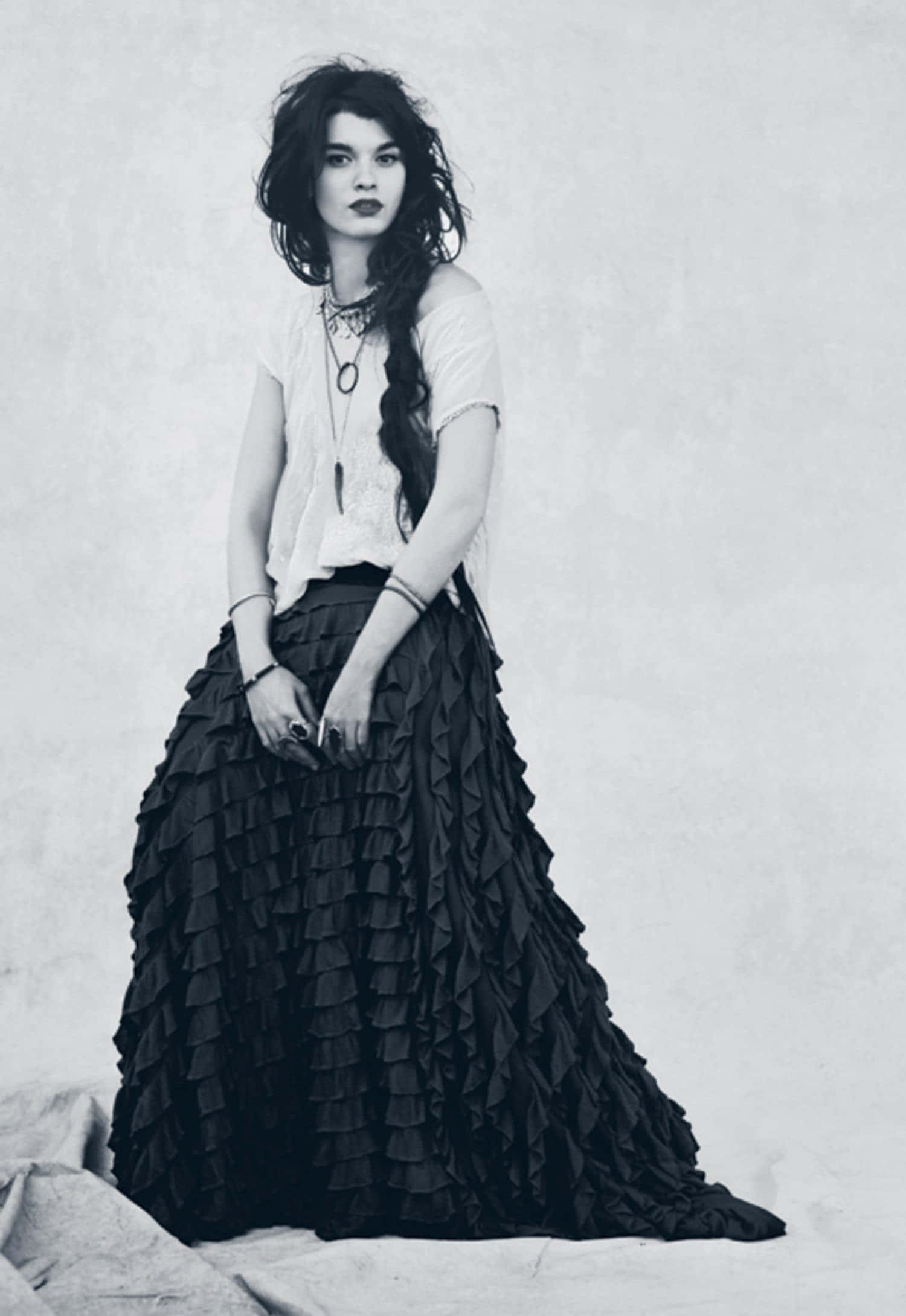 Crystal Renn, black skirt, white top, Full HD Phone Wallpaper