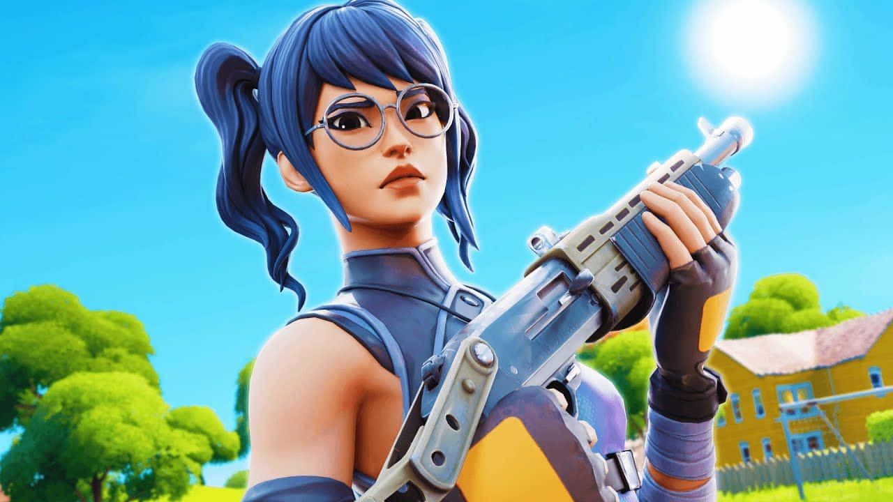 Fortnite, blue-haired, glasses, HD Desktop Wallpaper